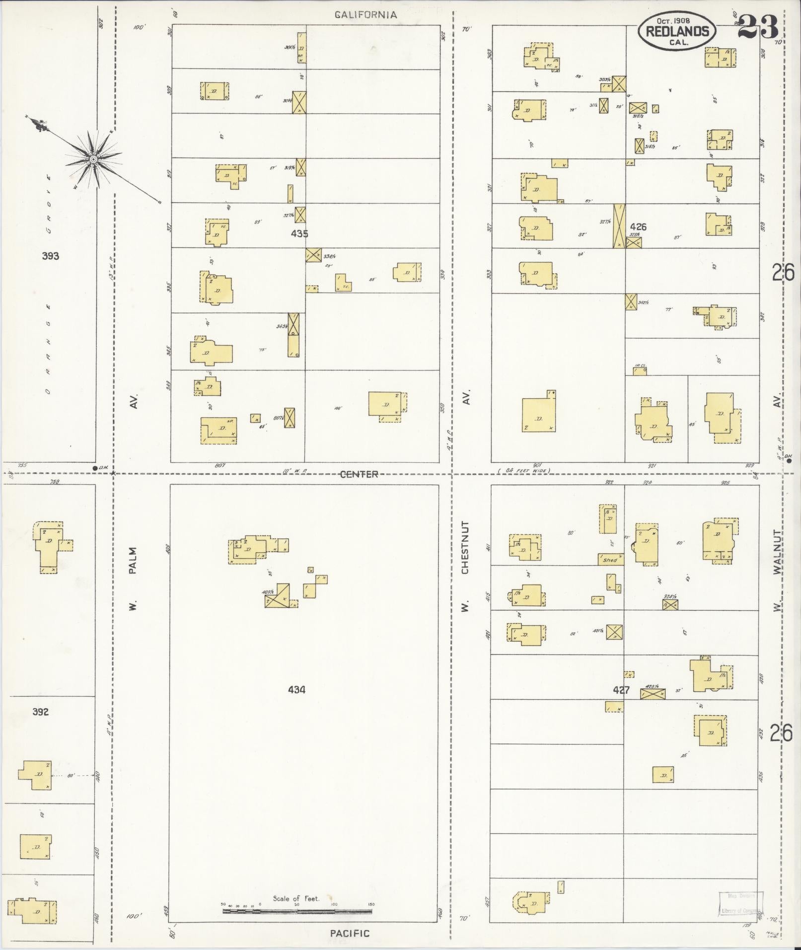 Sanborn Fire Insurance Map from Redlands, San Bernardino County, California (1908), Sheet #0023 - Complete Map Set gallery image, historic Sanborn map, vintage wall art, California California