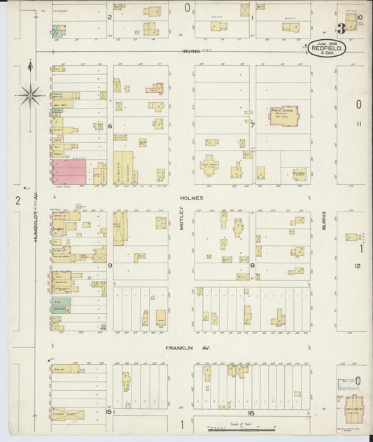 Sanborn Fire Insurance Map from Redfield, Spink County, South Dakota (1898), Sheet #0003 - Historic Sanborn Fire Insurance Map Print, vintage old map wall art, antique decor, genealogy gift, South Dakota South Dakota map