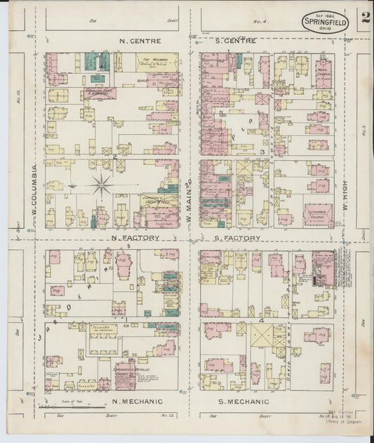 Sanborn Fire Insurance Map from Springfield, Clark County, Ohio (1886), Sheet #0002 - Historic Sanborn Fire Insurance Map Print, vintage old map wall art, antique decor, genealogy gift, Ohio Ohio map