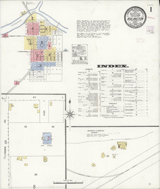 Sanborn Fire Insurance Map from Arlington, Snohomish County, Washington (1909), Sheet #0001 - Historic Sanborn Fire Insurance Map Print, vintage old map wall art, antique decor, genealogy gift, Washington Washington map
