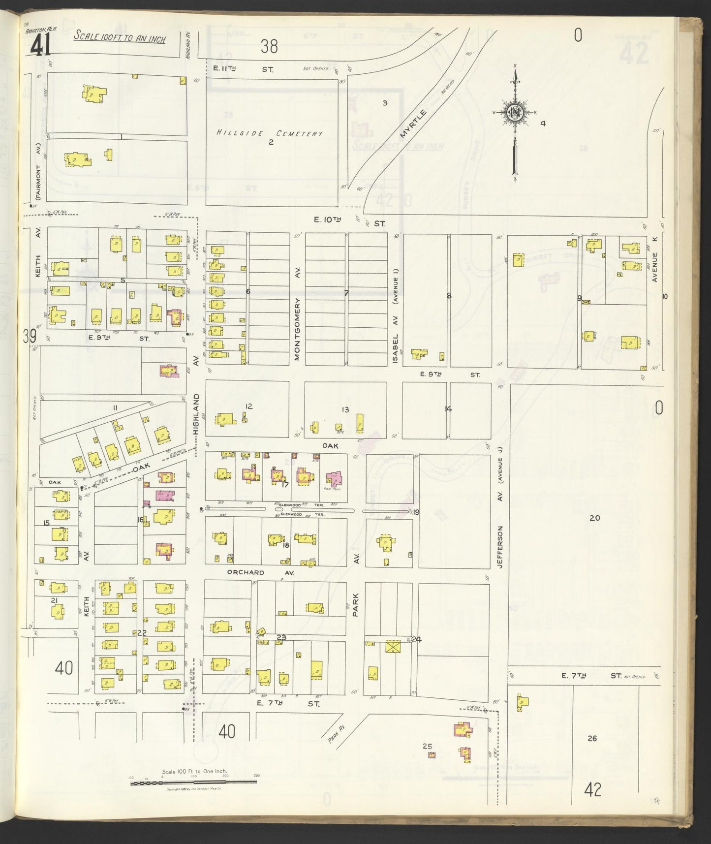 Sanborn Fire Insurance Map from Anniston, Calhoun County, Alabama (1925), Sheet #0041 - Complete Map Set gallery image, historic Sanborn map, vintage wall art, Alabama Alabama