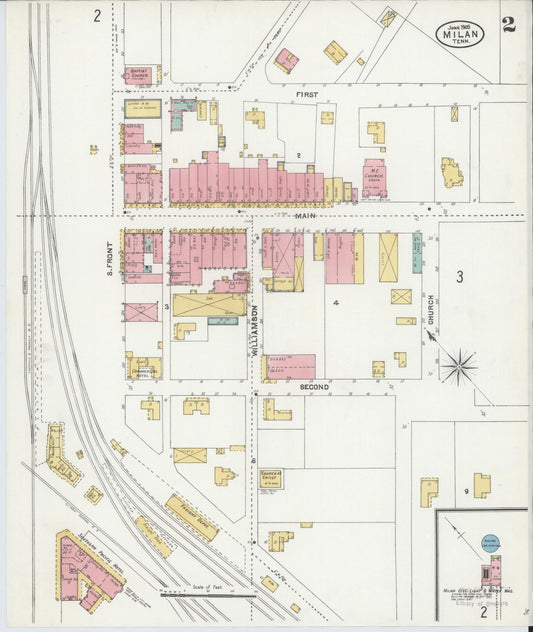 Sanborn Fire Insurance Map from Milan, Gibson County, Tennessee (1905), Sheet #0002 - Historic Sanborn Fire Insurance Map Print, vintage old map wall art, antique decor, genealogy gift, Tennessee Tennessee map