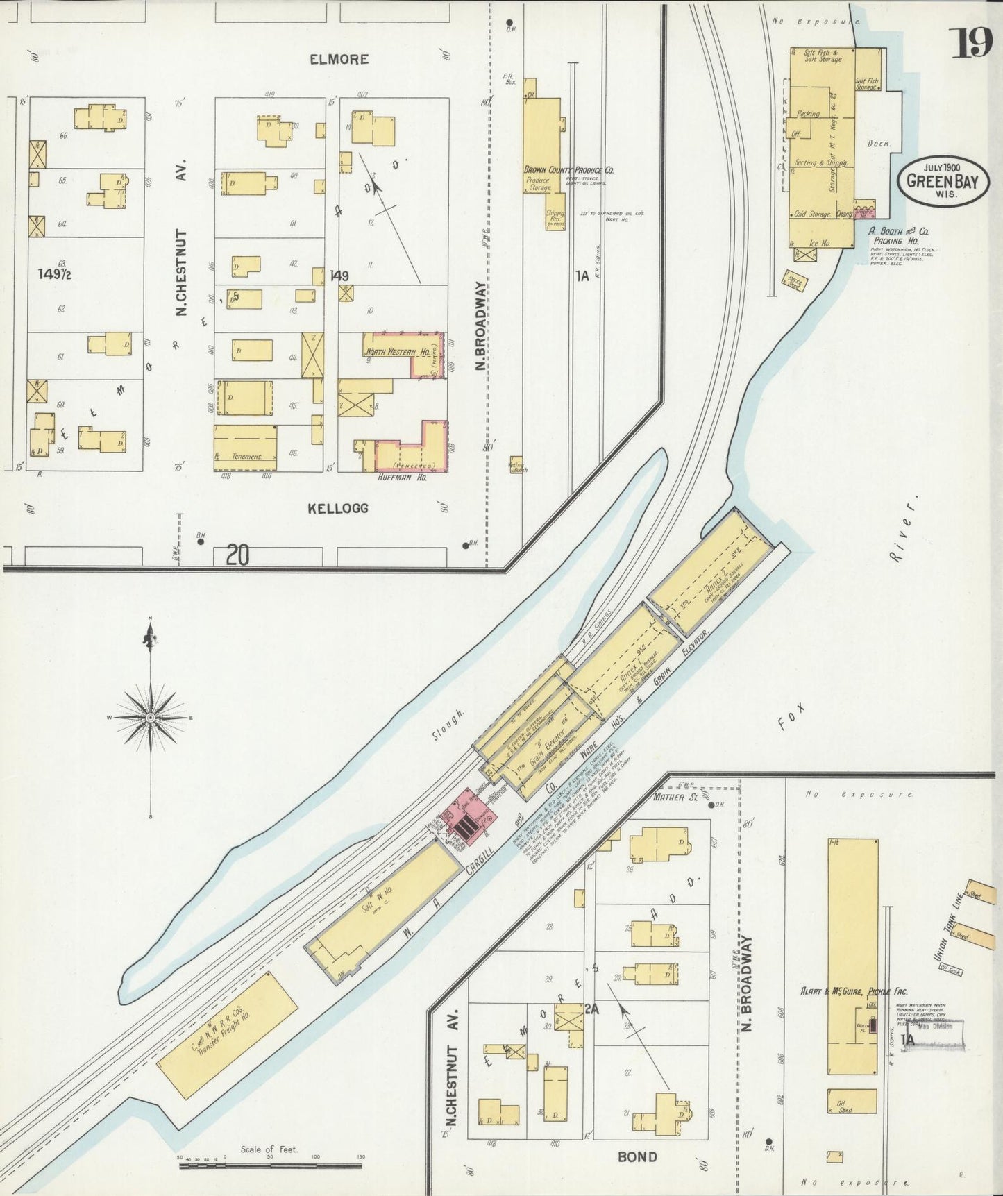 Sanborn Fire Insurance Map from Green Bay, Brown County, Wisconsin (1900), Sheet #0019 - Complete Map Set gallery image, historic Sanborn map, vintage wall art, Wisconsin Wisconsin