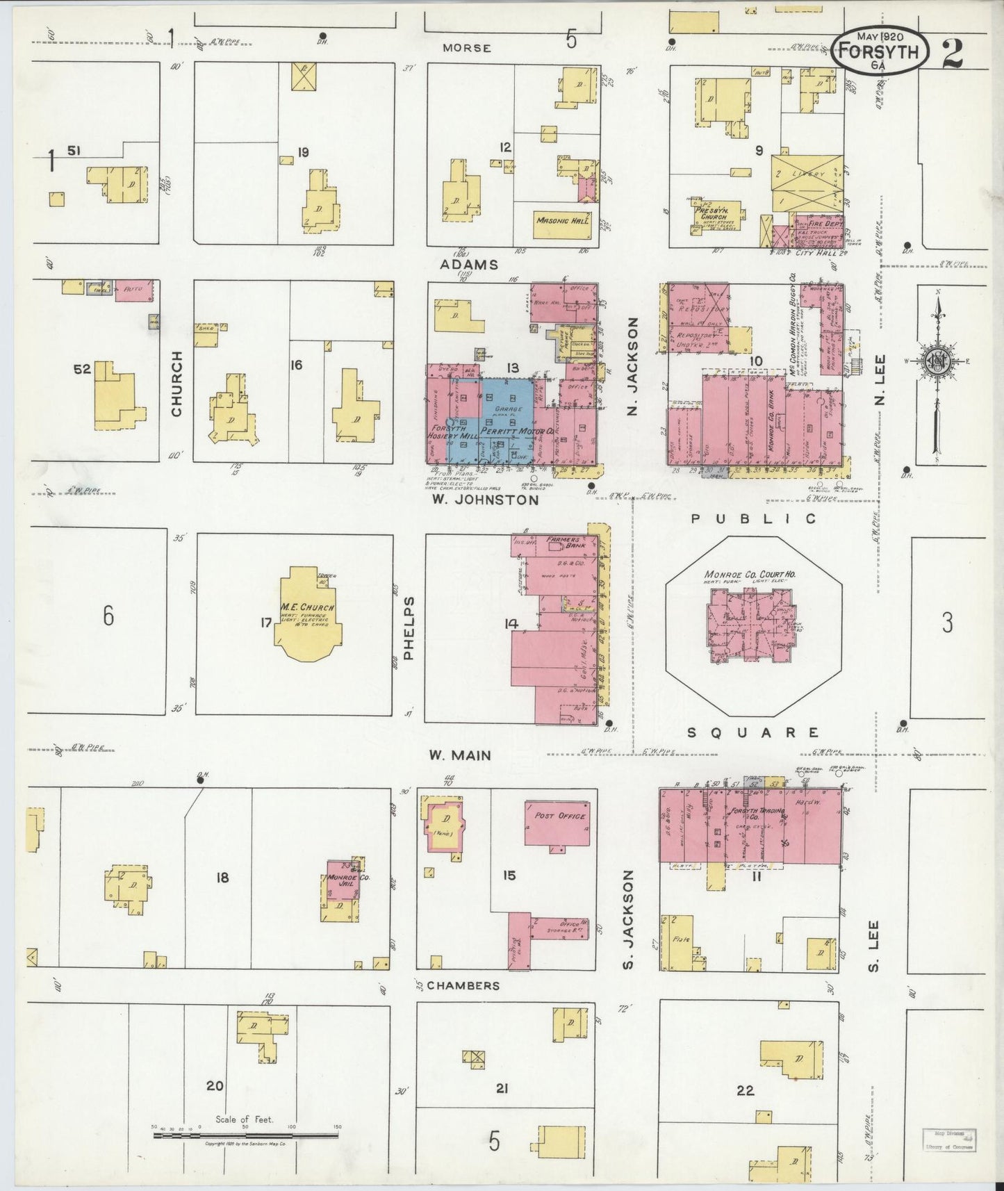 Sanborn Fire Insurance Map from Forsyth, Monroe County, Georgia (1920), Sheet #0002 - Complete Map Set gallery image, historic Sanborn map, vintage wall art, Georgia Georgia