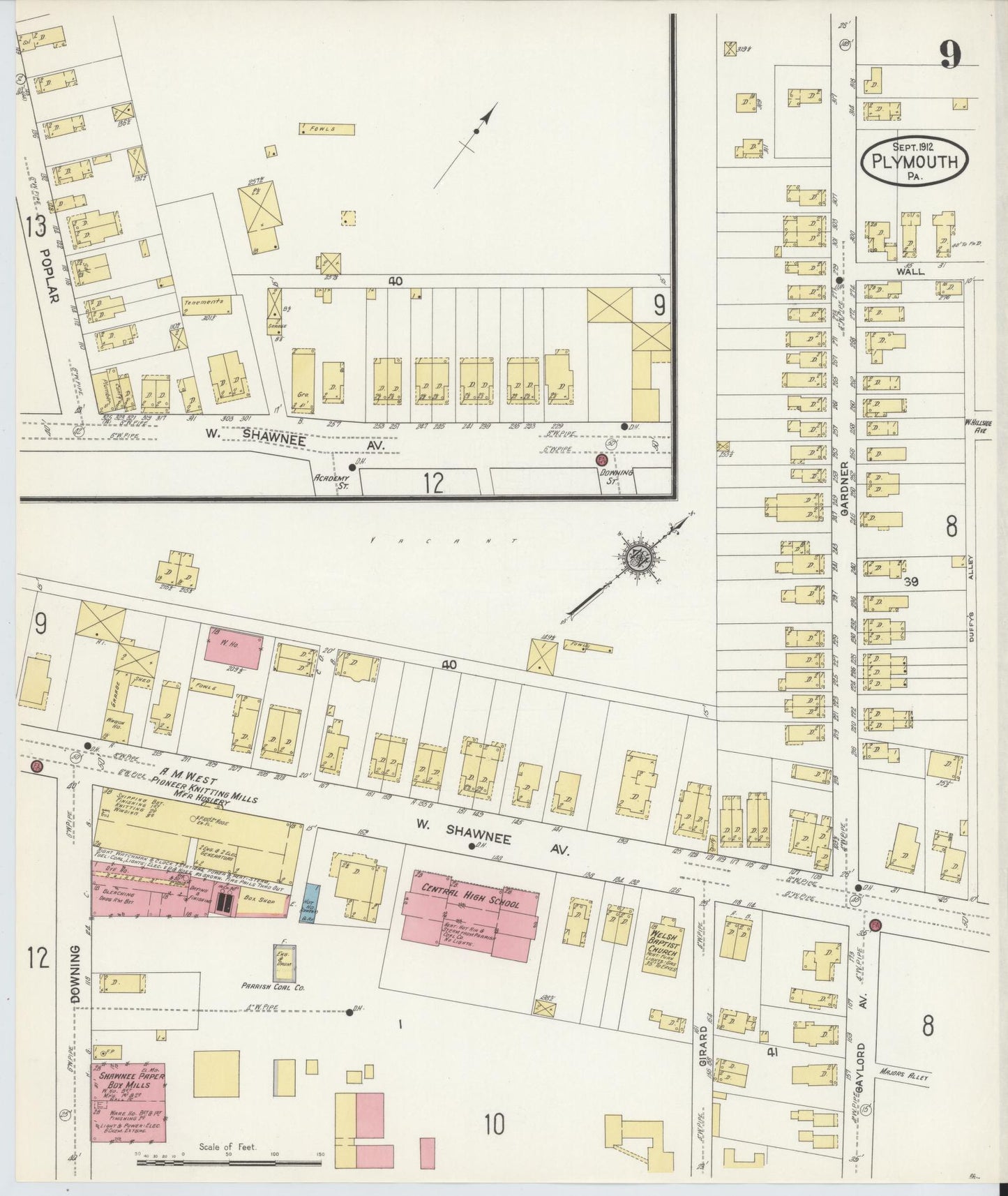 Sanborn Fire Insurance Map from Plymouth, Luzerne County, Pennsylvania (1912), Sheet #0009 - Complete Map Set gallery image, historic Sanborn map, vintage wall art, Pennsylvania Pennsylvania