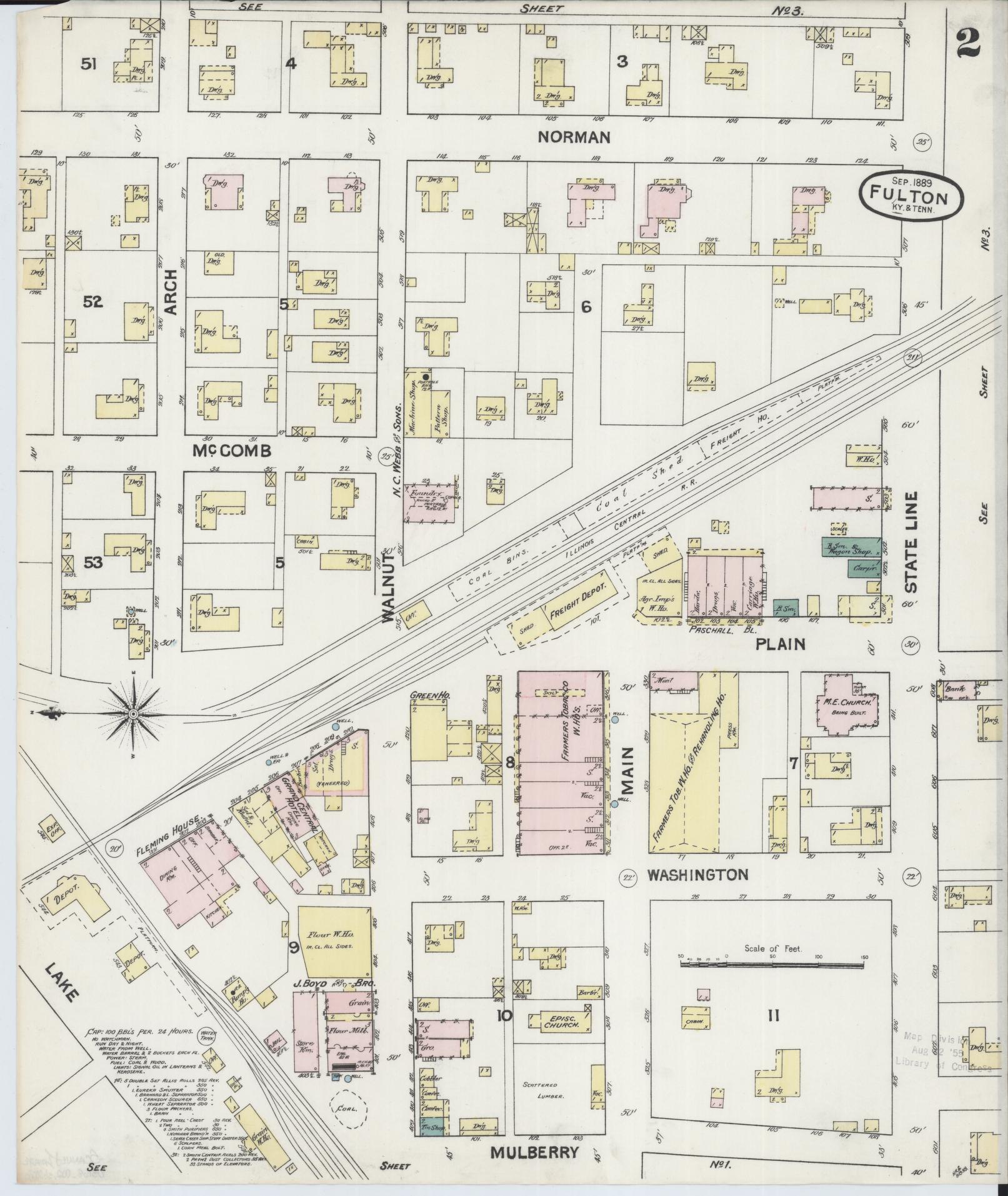 Sanborn Fire Insurance Map from Fulton, Fulton County, Kentucky (1889), Sheet #0002 - Complete Map Set gallery image, historic Sanborn map, vintage wall art, Kentucky Kentucky