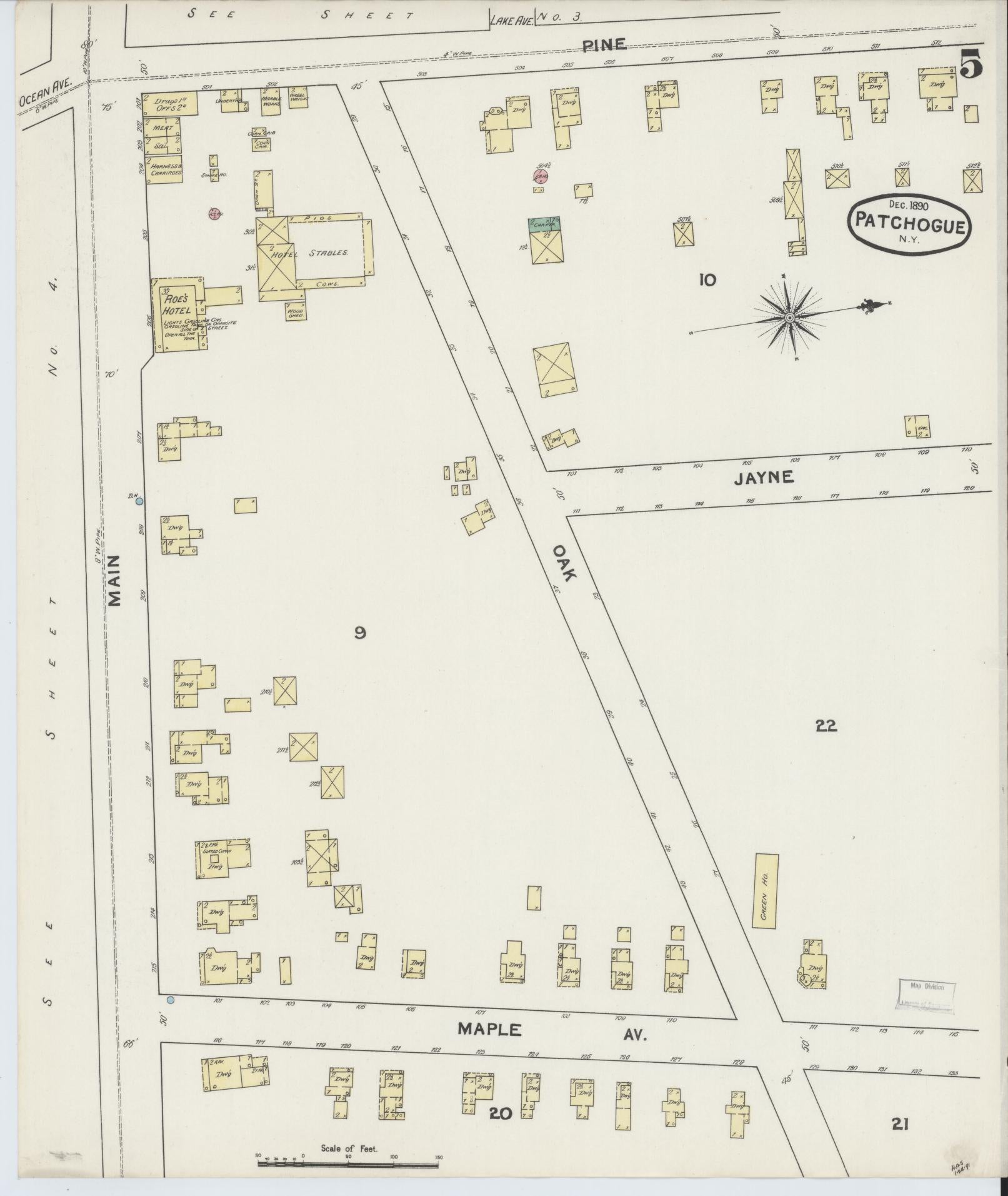Sanborn Fire Insurance Map from Patchogue, Suffolk County, New York (1891), Sheet #0005 - Complete Map Set gallery image, historic Sanborn map, vintage wall art, New York New York
