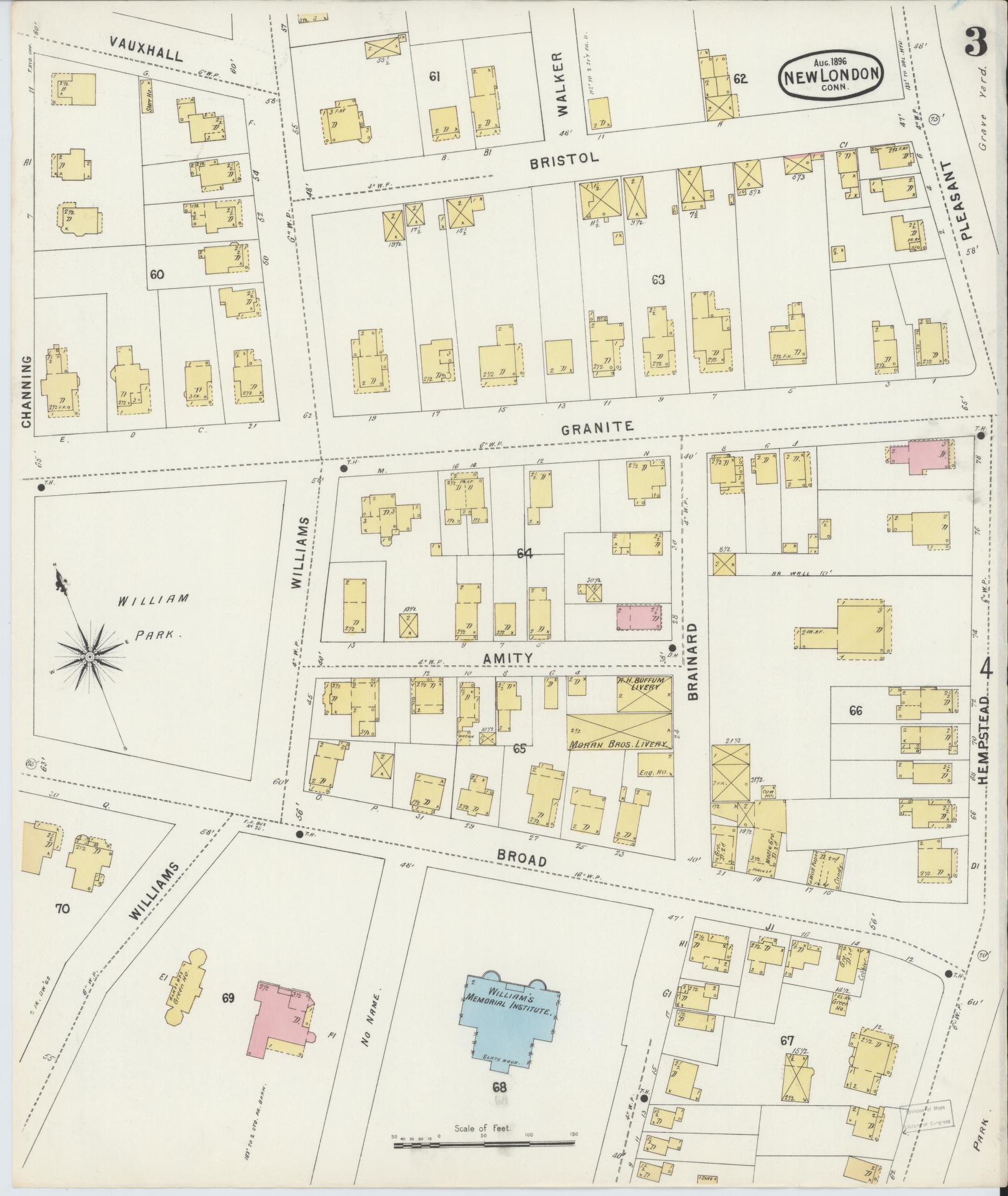 Sanborn Fire Insurance Map from New London, New London County, Connecticut (1896), Sheet #0003 - Complete Map Set gallery image, historic Sanborn map, vintage wall art, Connecticut Connecticut