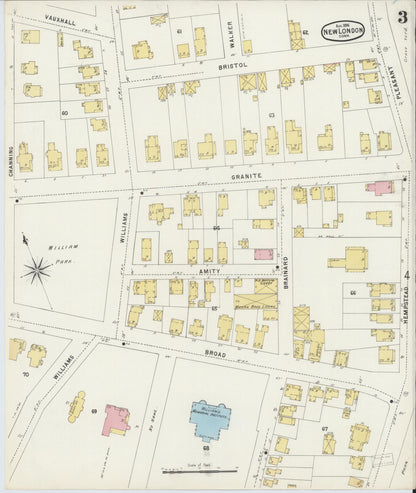 Sanborn Fire Insurance Map from New London, New London County, Connecticut (1896), Sheet #0003 - Complete Map Set gallery image, historic Sanborn map, vintage wall art, Connecticut Connecticut