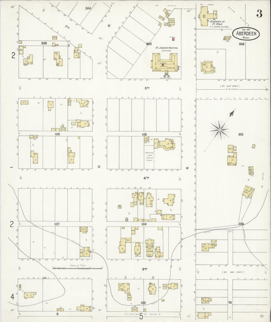 Sanborn Fire Insurance Map from Aberdeen, Grays Harbor County, Washington (1901), Sheet #0003 - Historic Sanborn Fire Insurance Map Print, vintage old map wall art, antique decor, genealogy gift, Washington Washington map