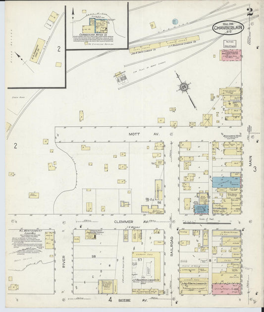 Sanborn Fire Insurance Map from Chamberlain, Brule County, South Dakota (1914), Sheet #0002 - Historic Sanborn Fire Insurance Map Print, vintage old map wall art, antique decor, genealogy gift, South Dakota South Dakota map