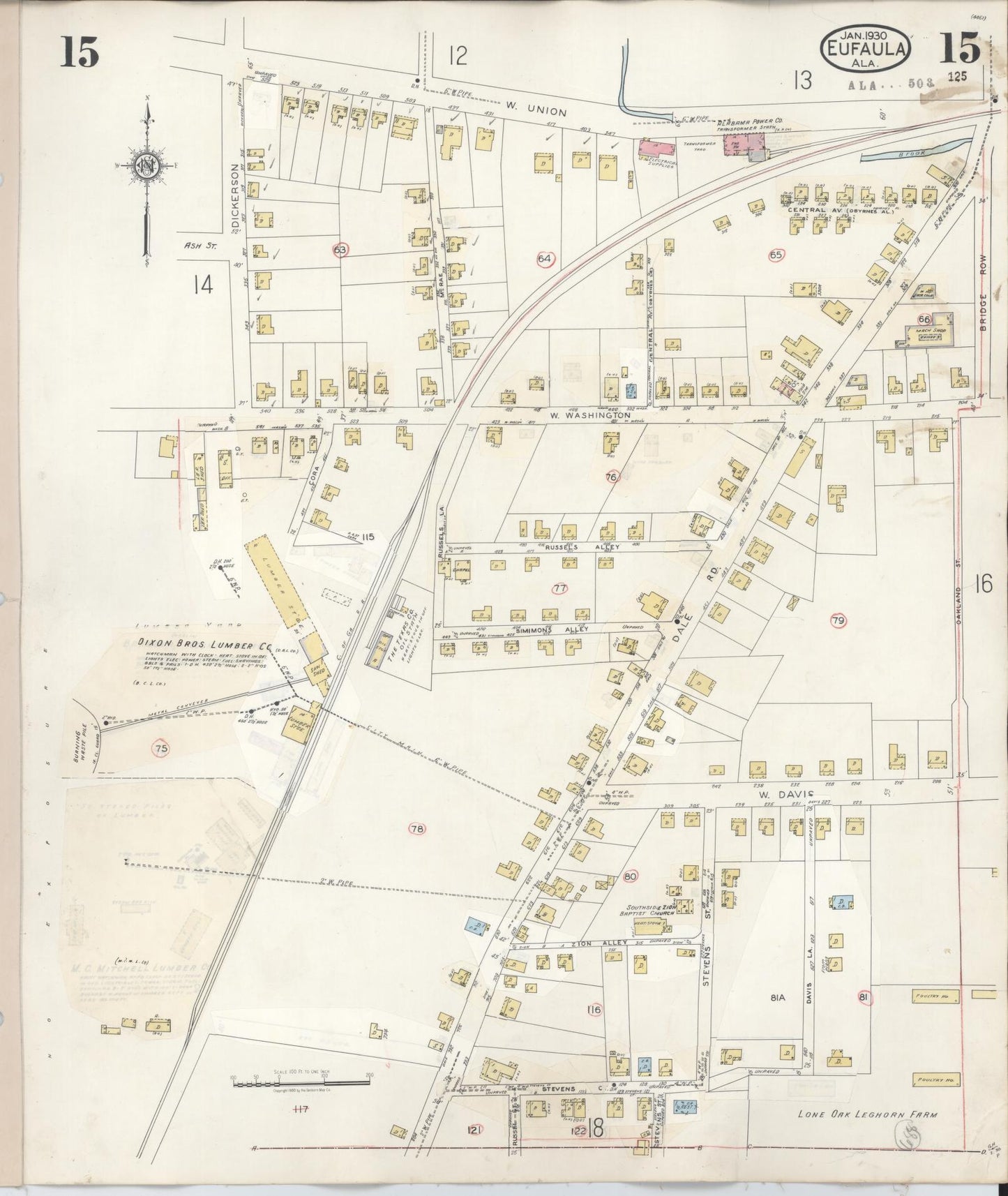 Sanborn Fire Insurance Map from Eufaula, Barbour County, Alabama (1950), Sheet #0015 - Historic Sanborn Fire Insurance Map Print, vintage old map wall art, antique decor, genealogy gift, Alabama Alabama map