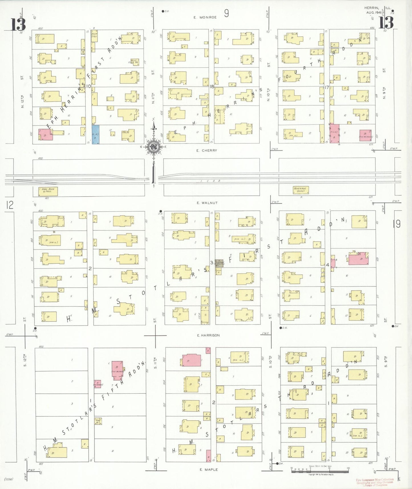 Sanborn Fire Insurance Map from Herrin, Williamson County, Illinois (1941), Sheet #0013 - Complete Map Set gallery image, historic Sanborn map, vintage wall art, Illinois Illinois