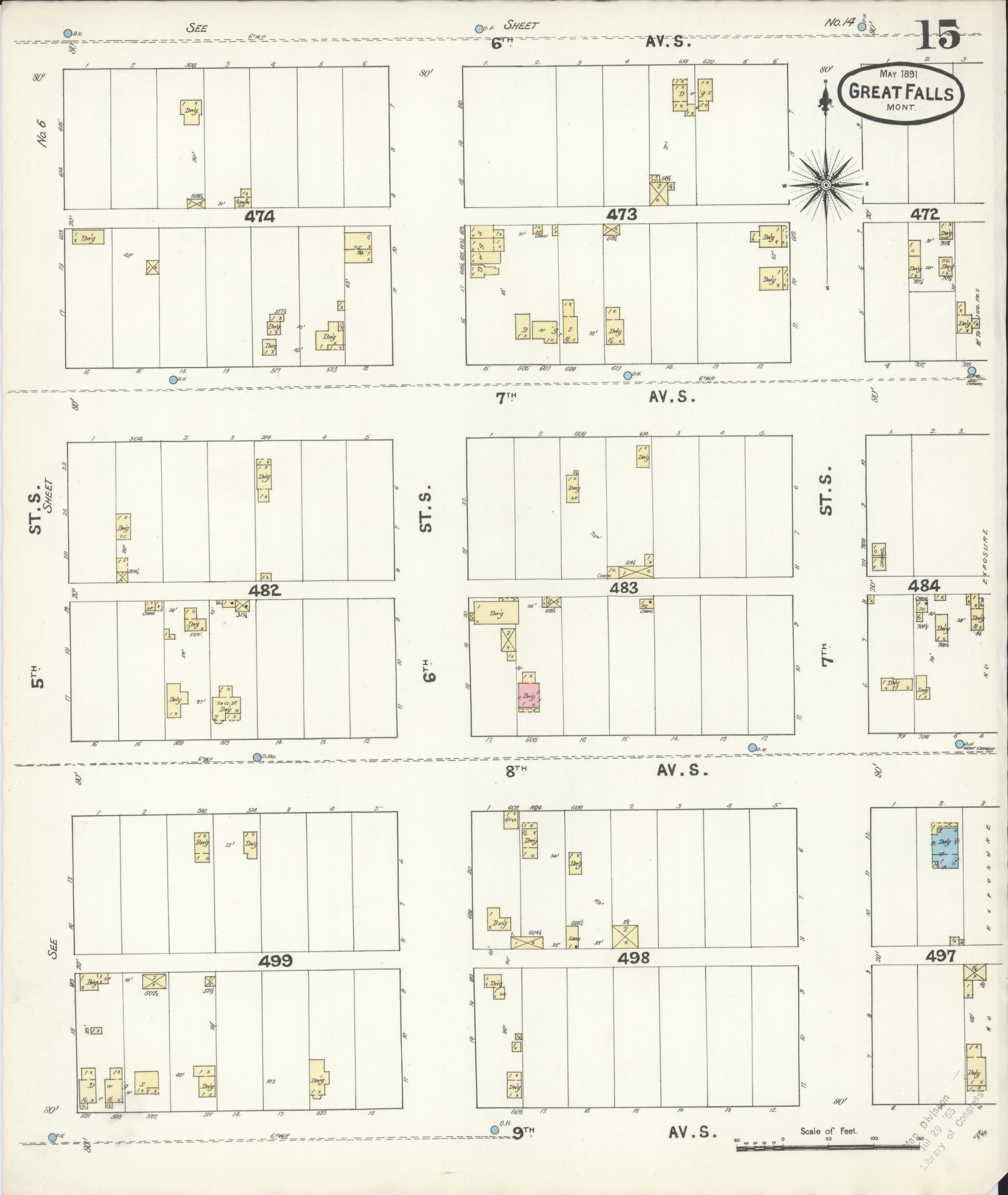 Sanborn Fire Insurance Map from Great Falls, Cascade County, Montana (1891), Sheet #0015 - Complete Map Set gallery image, historic Sanborn map, vintage wall art, Montana Montana