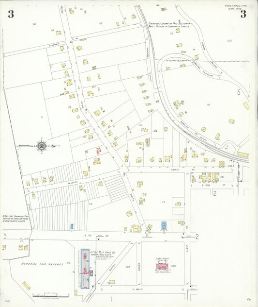 Sanborn Fire Insurance Map from Hohenwald, Lewis County, Tennessee (1942), Sheet #0003 - Historic Sanborn Fire Insurance Map Print, vintage old map wall art, antique decor, genealogy gift, Tennessee Tennessee map