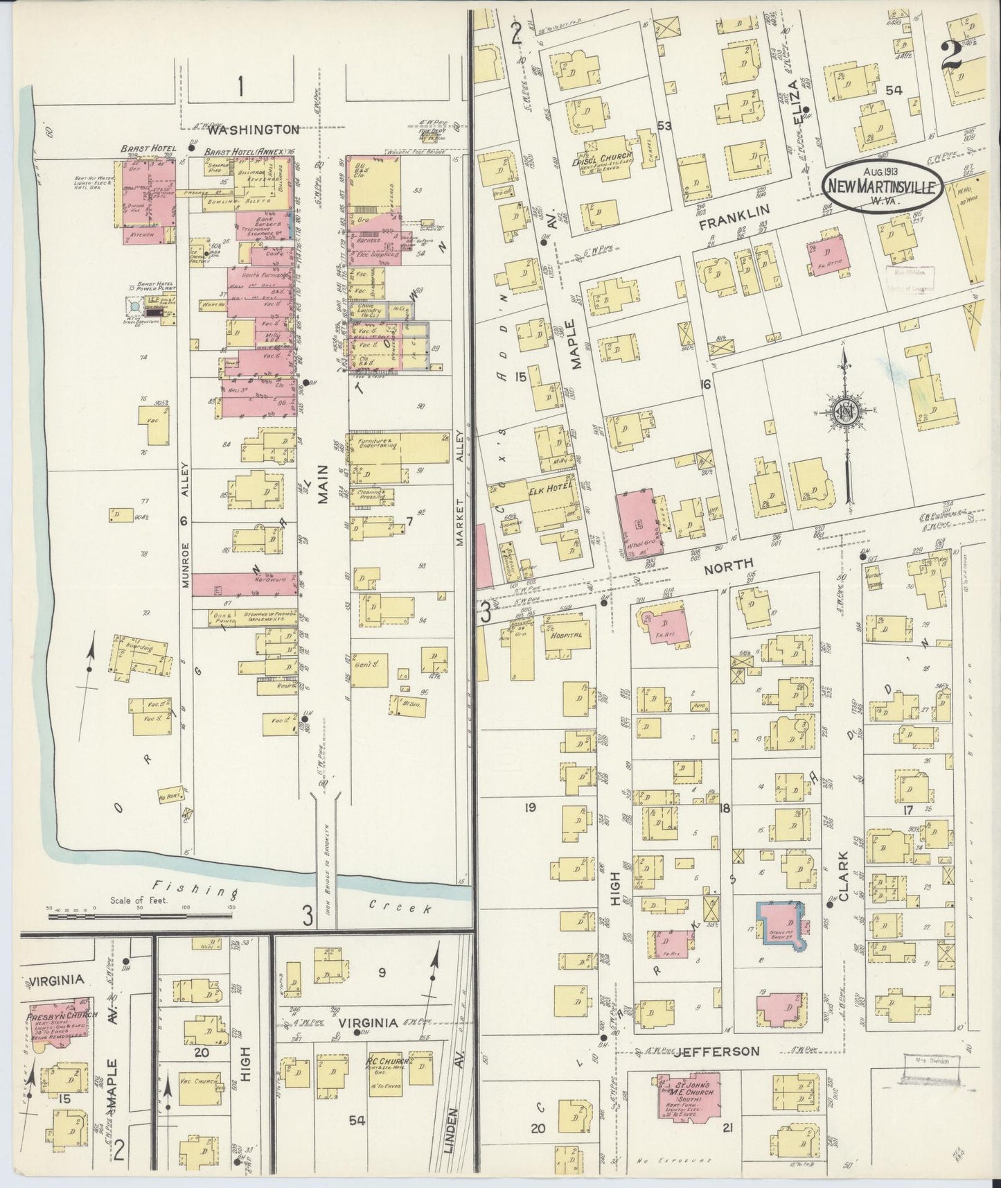 Sanborn Fire Insurance Map from New Martinsville, Wetzel County, West Virginia (1913), Sheet #0002 - Complete Map Set gallery image, historic Sanborn map, vintage wall art, West Virginia West Virginia