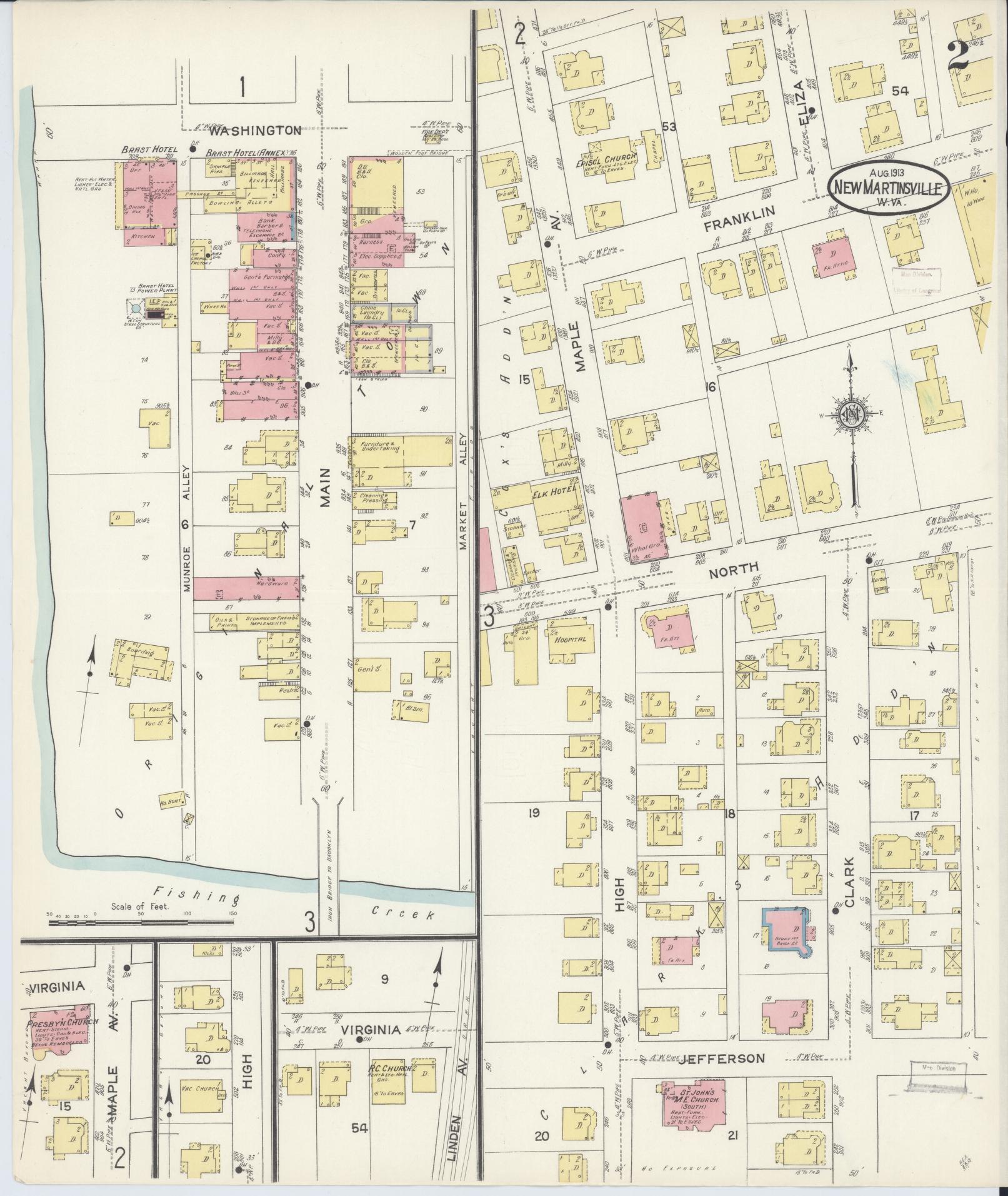 Sanborn Fire Insurance Map from New Martinsville, Wetzel County, West Virginia (1913), Sheet #0002 - Complete Map Set gallery image, historic Sanborn map, vintage wall art, West Virginia West Virginia