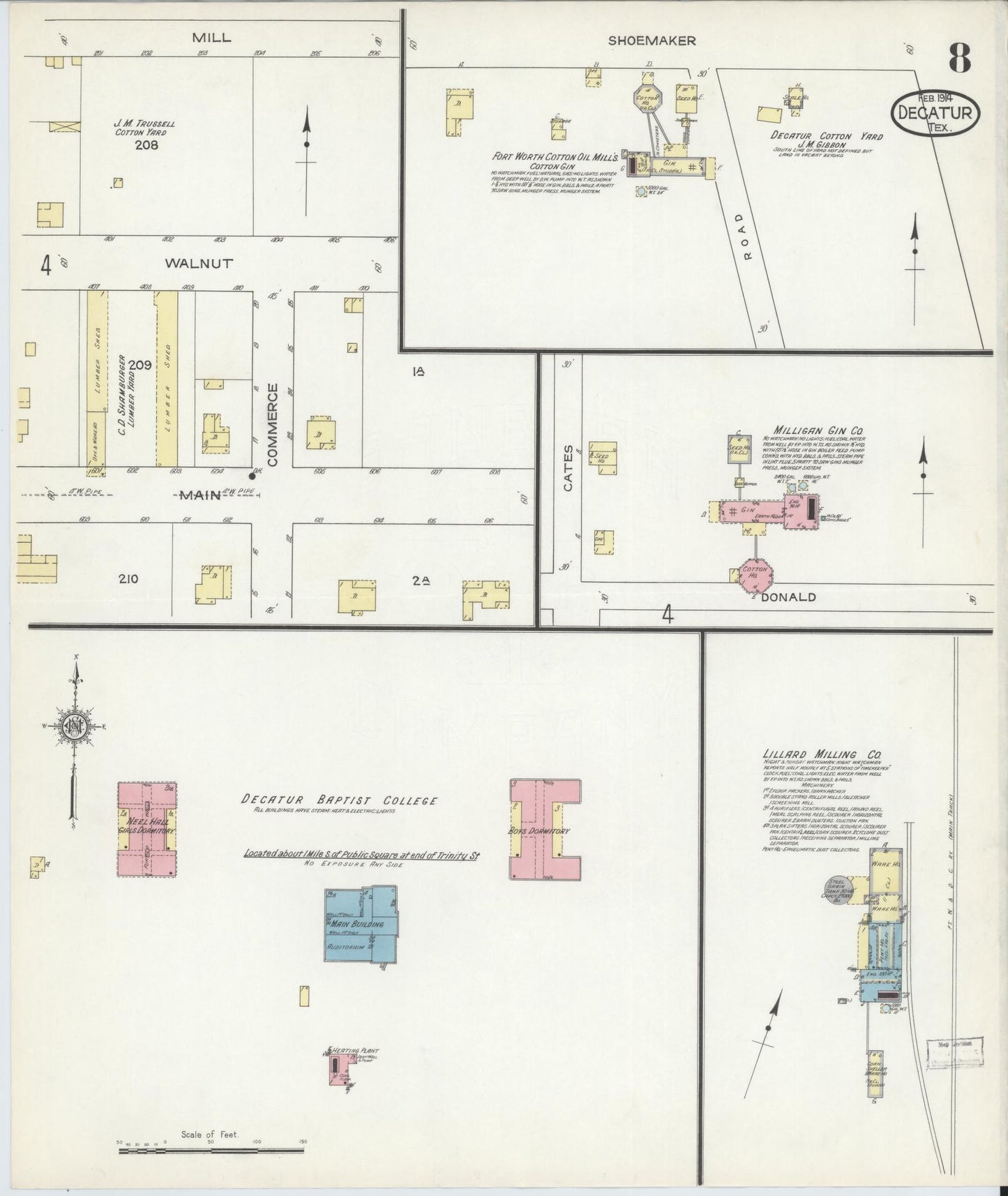 Sanborn Fire Insurance Map from Decatur, Wise County, Texas (1914), Sheet #0008 - Complete Map Set gallery image, historic Sanborn map, vintage wall art, Texas Texas