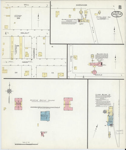 Sanborn Fire Insurance Map from Decatur, Wise County, Texas (1914), Sheet #0008 - Complete Map Set gallery image, historic Sanborn map, vintage wall art, Texas Texas