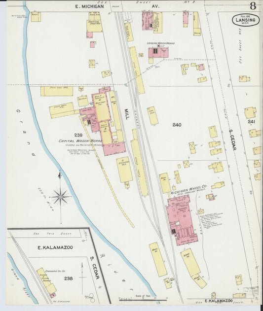 Sanborn Fire Insurance Map from Lansing, Ingham County, Michigan (1892), Sheet #0008 - Historic Sanborn Fire Insurance Map Print, vintage old map wall art, antique decor, genealogy gift, Michigan Michigan map