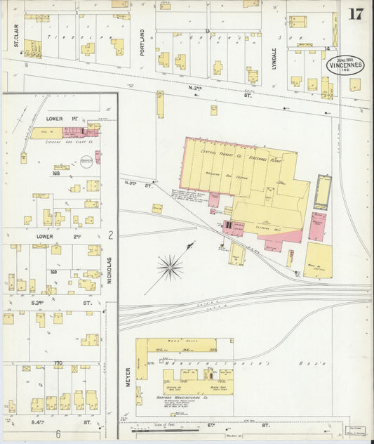 Sanborn Fire Insurance Map from Vincennes, Knox County, Indiana (1902), Sheet #0017 - Historic Sanborn Fire Insurance Map Print, vintage old map wall art, antique decor, genealogy gift, Indiana Indiana map
