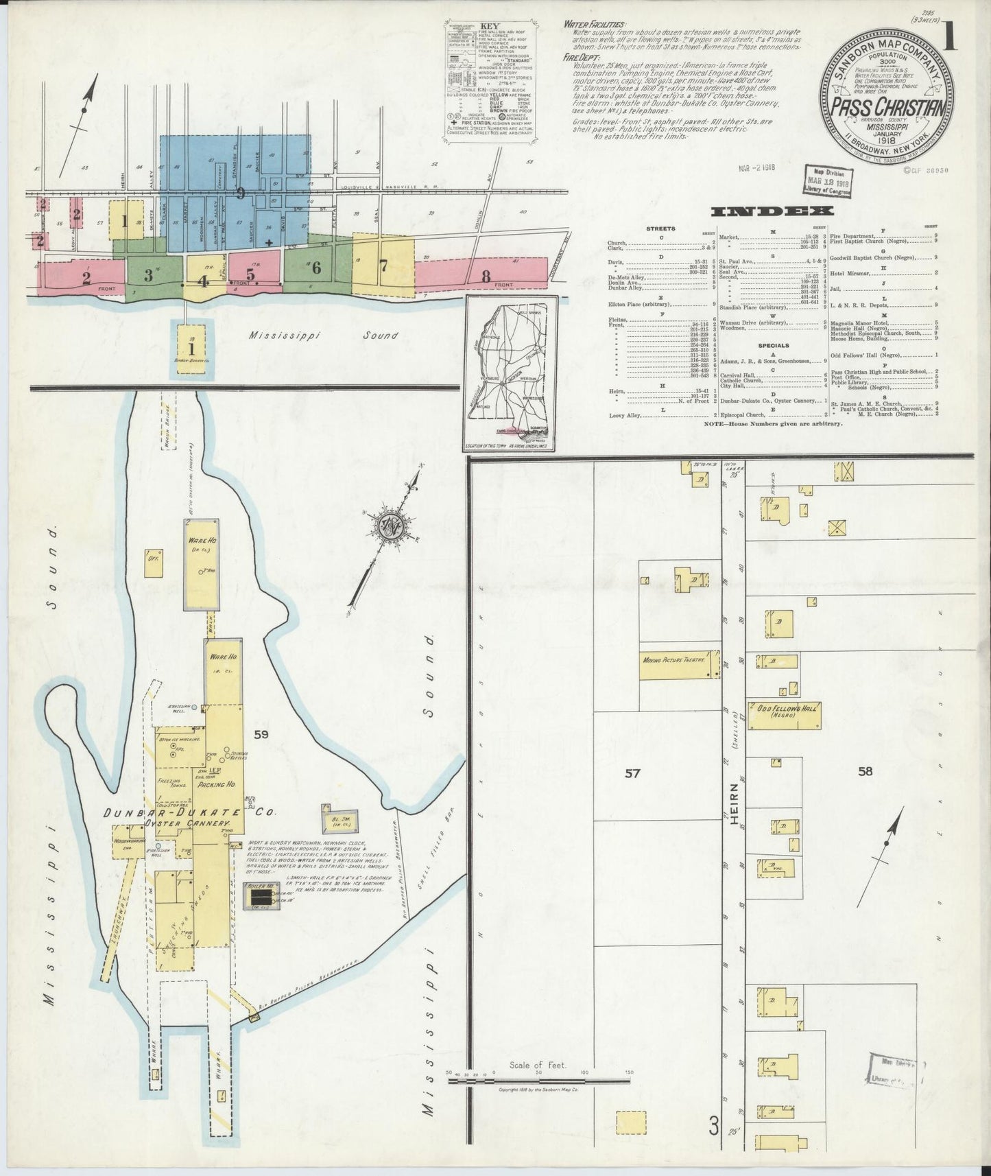 Sanborn Fire Insurance Map from Pass Christian, Harrison County, Mississippi (1918), Sheet #0001 - Complete Map Set gallery image, historic Sanborn map, vintage wall art, Mississippi Mississippi