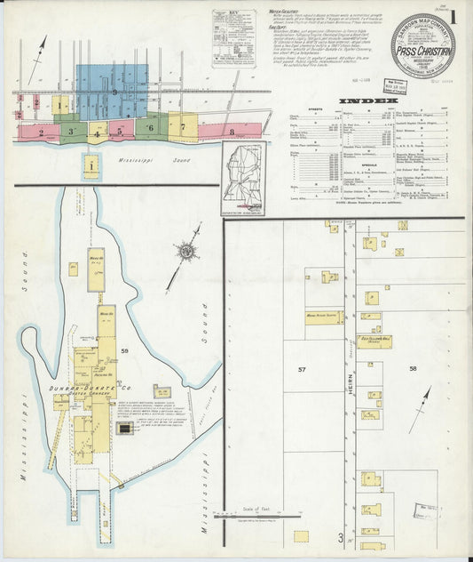 Sanborn Fire Insurance Map from Pass Christian, Harrison County, Mississippi (1918), Sheet #0001 - Complete Map Set gallery image, historic Sanborn map, vintage wall art, Mississippi Mississippi