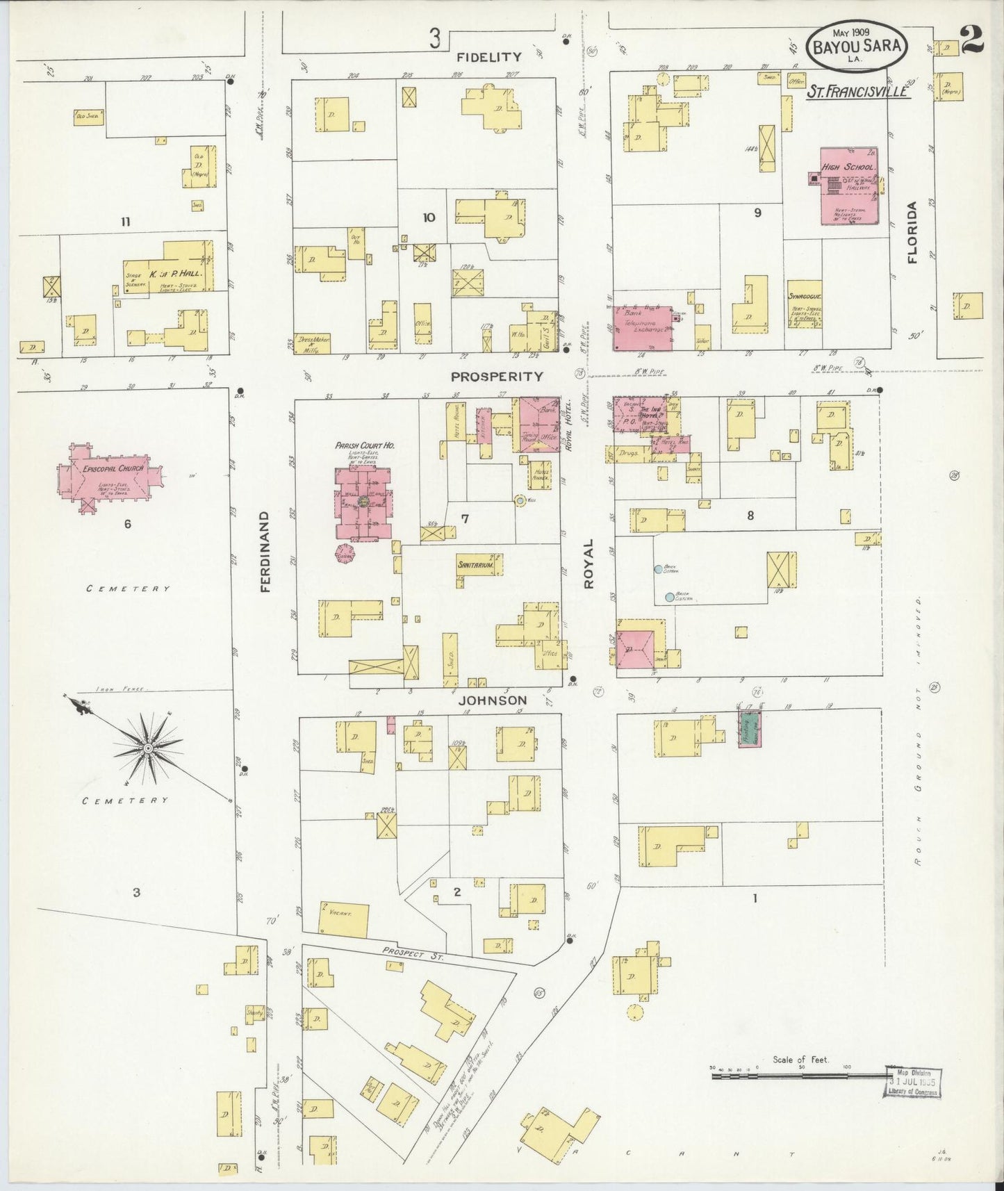 Sanborn Fire Insurance Map from Bayou Sara, West Feliciana Parish, Louisiana (1909), Sheet #0002 - Complete Map Set gallery image, historic Sanborn map, vintage wall art, Louisiana Louisiana