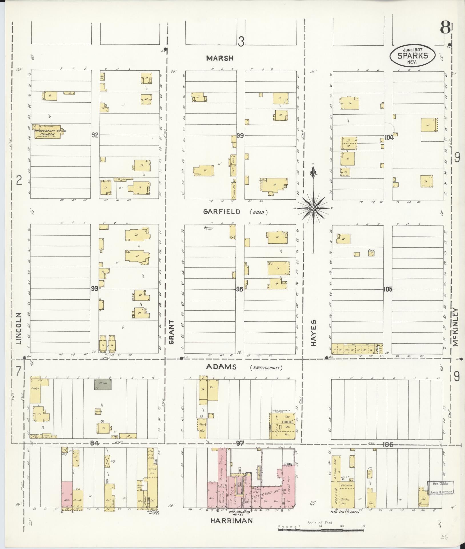 Sanborn Fire Insurance Map from Sparks, Washoe County, Nevada (1907), Sheet #0008 - Historic Sanborn Fire Insurance Map Print, vintage old map wall art, antique decor, genealogy gift, Nevada Nevada map