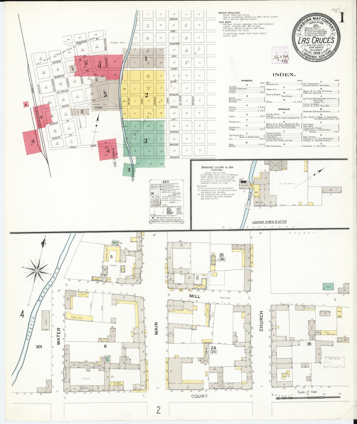Sanborn Fire Insurance Map from Las Cruces, Dona Ana County, New Mexico (1908), Sheet #0001 - Complete Map Set gallery image, historic Sanborn map, vintage wall art, New Mexico New Mexico