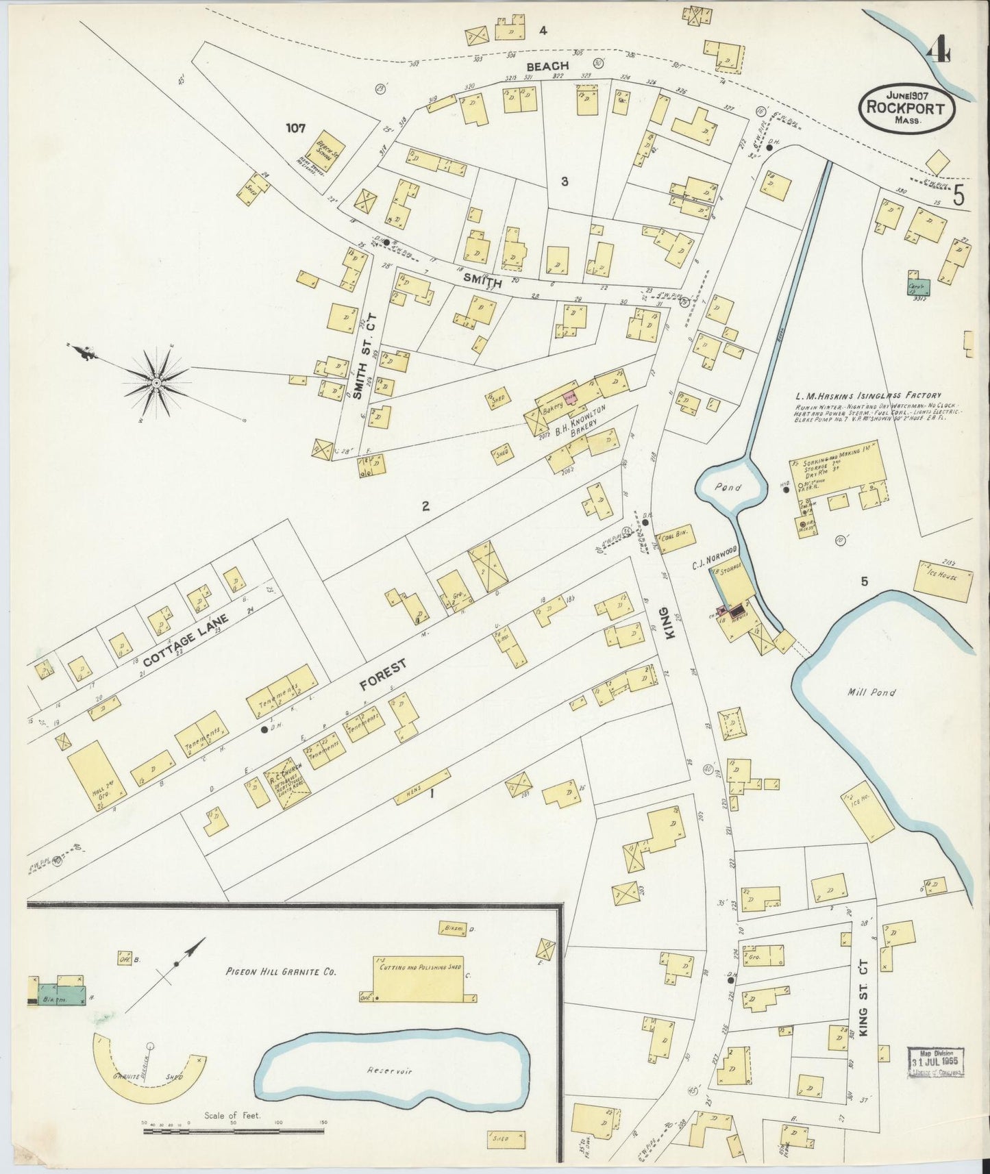 Sanborn Fire Insurance Map from Rockport, Essex County, Massachusetts (1907), Sheet #0004 - Historic Sanborn Fire Insurance Map Print, vintage old map wall art, antique decor, genealogy gift, Massachusetts Massachusetts map