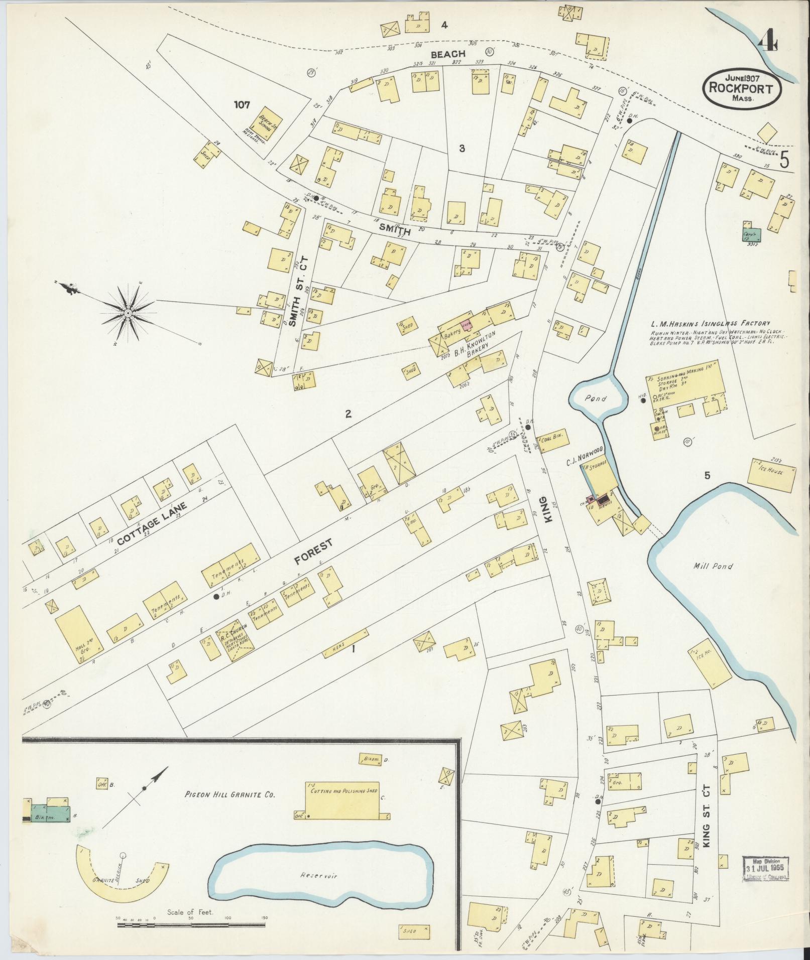 Sanborn Fire Insurance Map from Rockport, Essex County, Massachusetts (1907), Sheet #0004 - Historic Sanborn Fire Insurance Map Print, vintage old map wall art, antique decor, genealogy gift, Massachusetts Massachusetts map