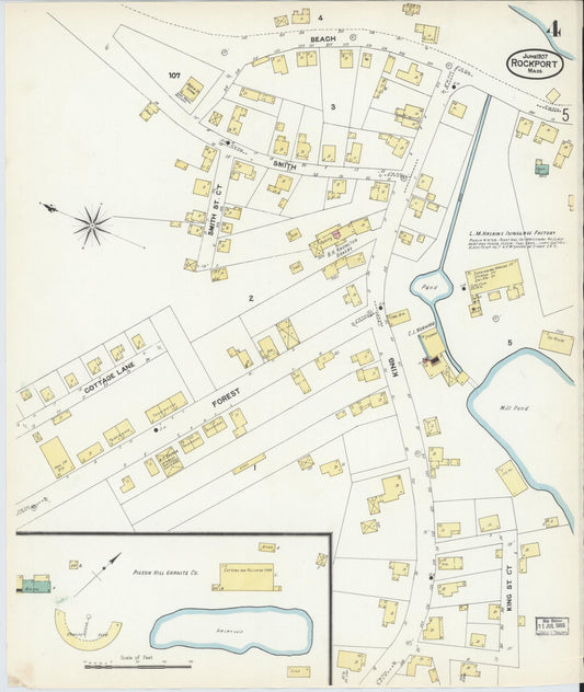 Sanborn Fire Insurance Map from Rockport, Essex County, Massachusetts (1907), Sheet #0004 - Historic Sanborn Fire Insurance Map Print, vintage old map wall art, antique decor, genealogy gift, Massachusetts Massachusetts map
