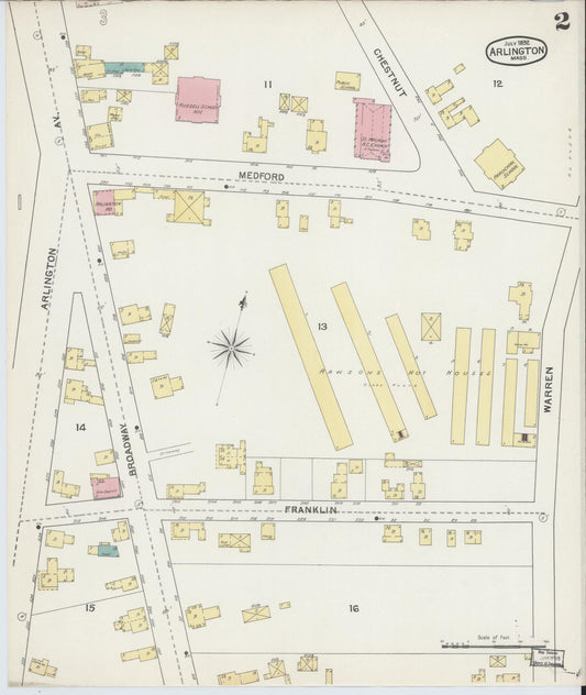 Sanborn Fire Insurance Map from Arlington, Middlesex County, Massachusetts (1892), Sheet #0002 - Historic Sanborn Fire Insurance Map Print, vintage old map wall art, antique decor, genealogy gift, Massachusetts Massachusetts map