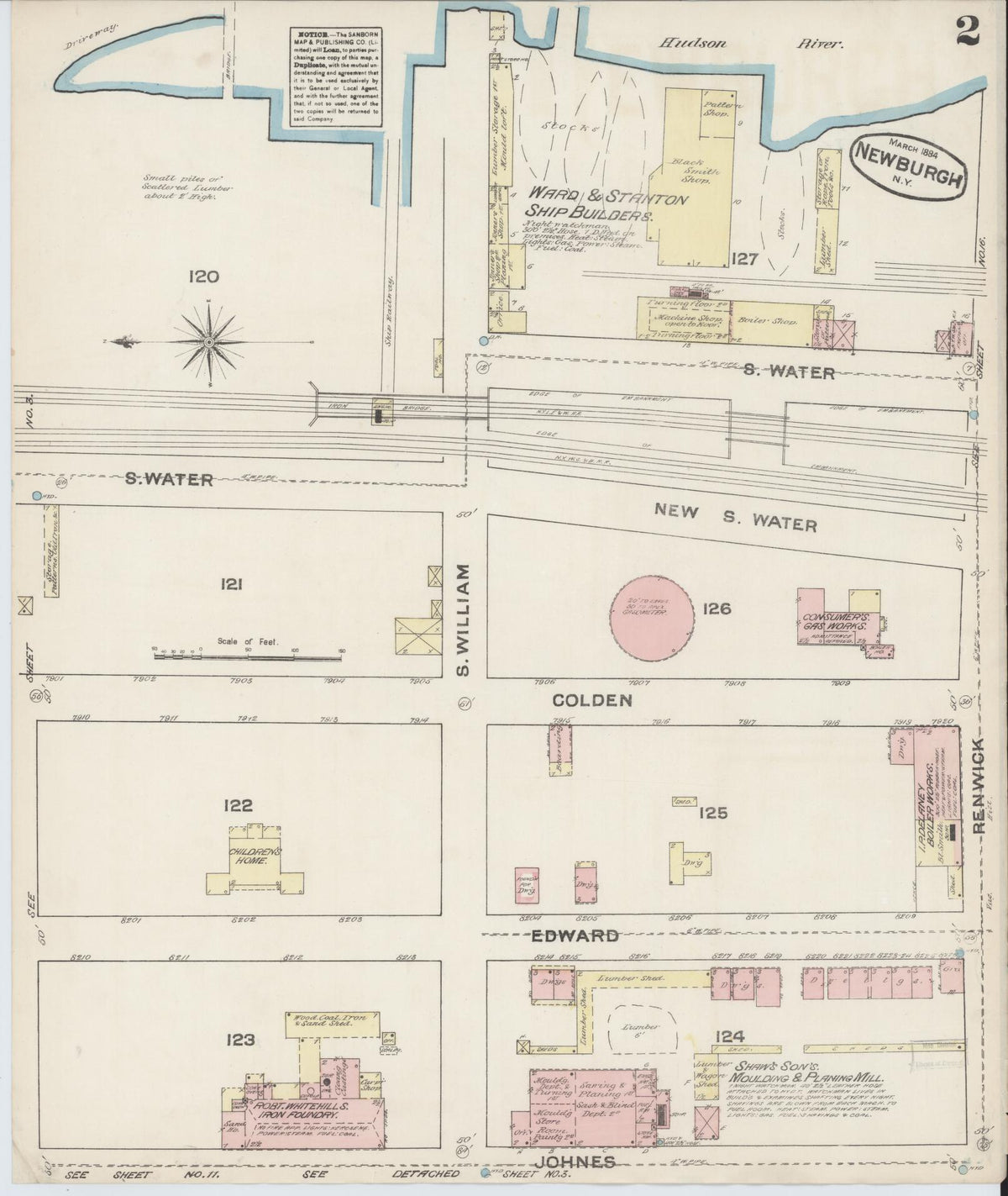 Sanborn Fire Insurance Map from Newburgh, Orange County, New York (1884), Sheet #0002 - Historic Sanborn Fire Insurance Map Print, vintage old map wall art, antique decor, genealogy gift, New York New York map
