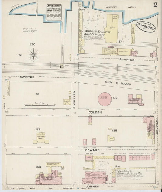 Sanborn Fire Insurance Map from Newburgh, Orange County, New York (1884), Sheet #0002 - Historic Sanborn Fire Insurance Map Print, vintage old map wall art, antique decor, genealogy gift, New York New York map