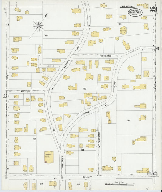 Sanborn Fire Insurance Map from Hyde Park, Norfolk County, Massachusetts (1905), Sheet #0023 - Historic Sanborn Fire Insurance Map Print, vintage old map wall art, antique decor, genealogy gift, Massachusetts Massachusetts map