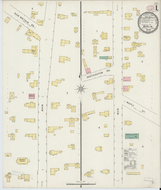 Sanborn Fire Insurance Map from Berlin, Hartford County, Connecticut (1895), Sheet #0001 - Historic Sanborn Fire Insurance Map Print, vintage old map wall art, antique decor, genealogy gift, Connecticut Connecticut map