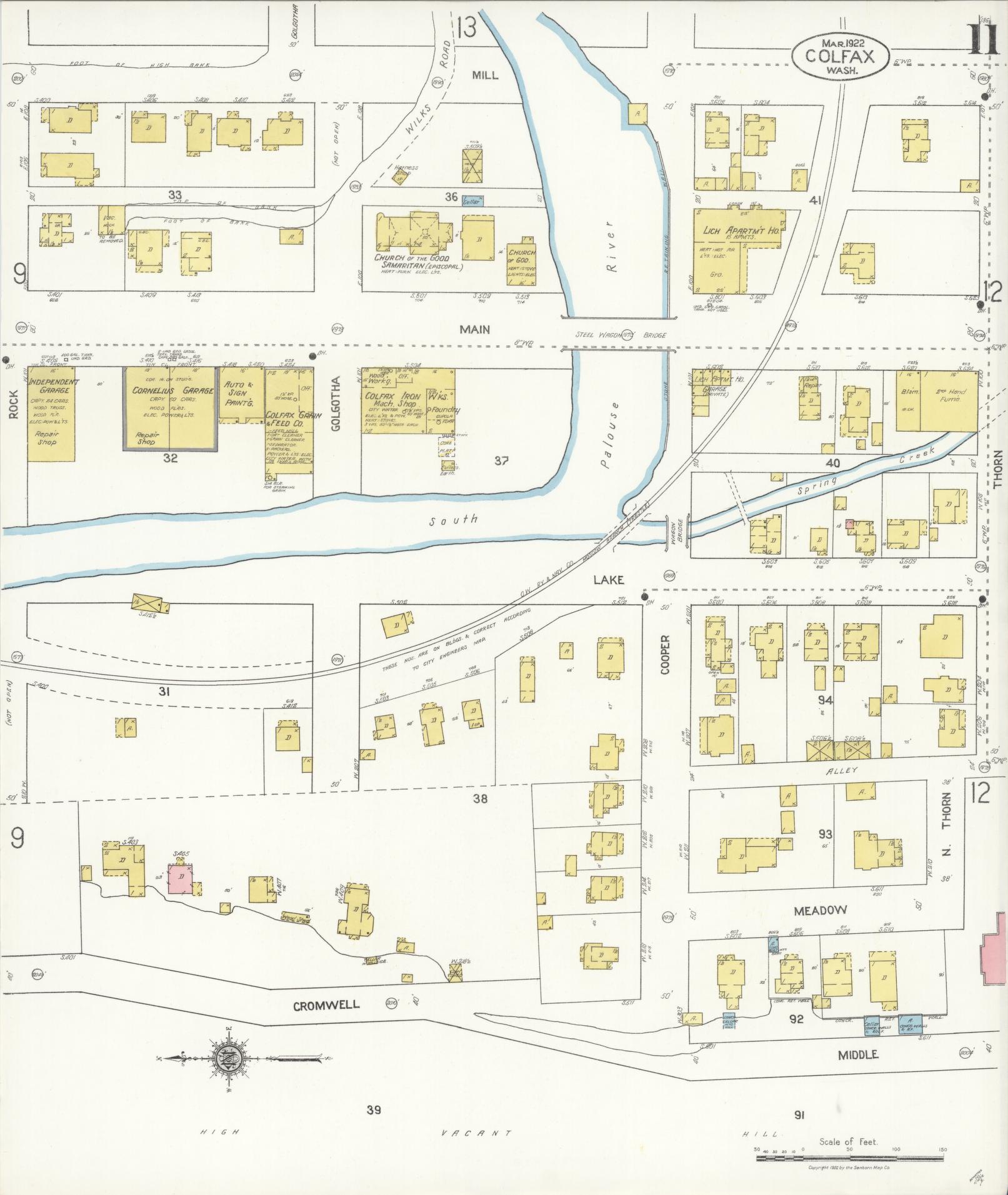 Sanborn Fire Insurance Map from Colfax, Whitman County, Washington (1922), Sheet #0011 - Complete Map Set gallery image, historic Sanborn map, vintage wall art, Washington Washington
