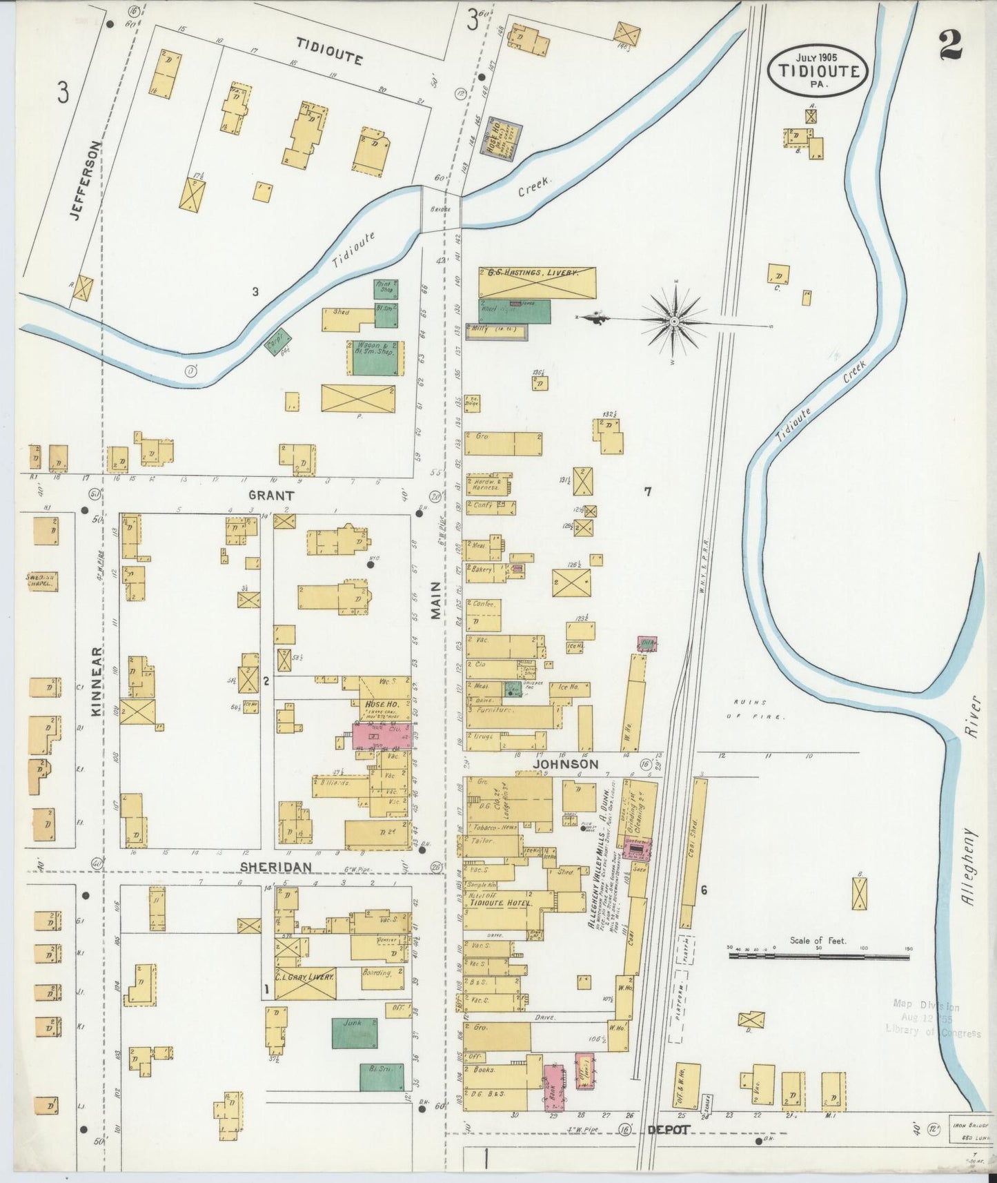 Sanborn Fire Insurance Map from Tidioute, Warren County, Pennsylvania (1905), Sheet #0002 - Complete Map Set gallery image, historic Sanborn map, vintage wall art, Pennsylvania Pennsylvania
