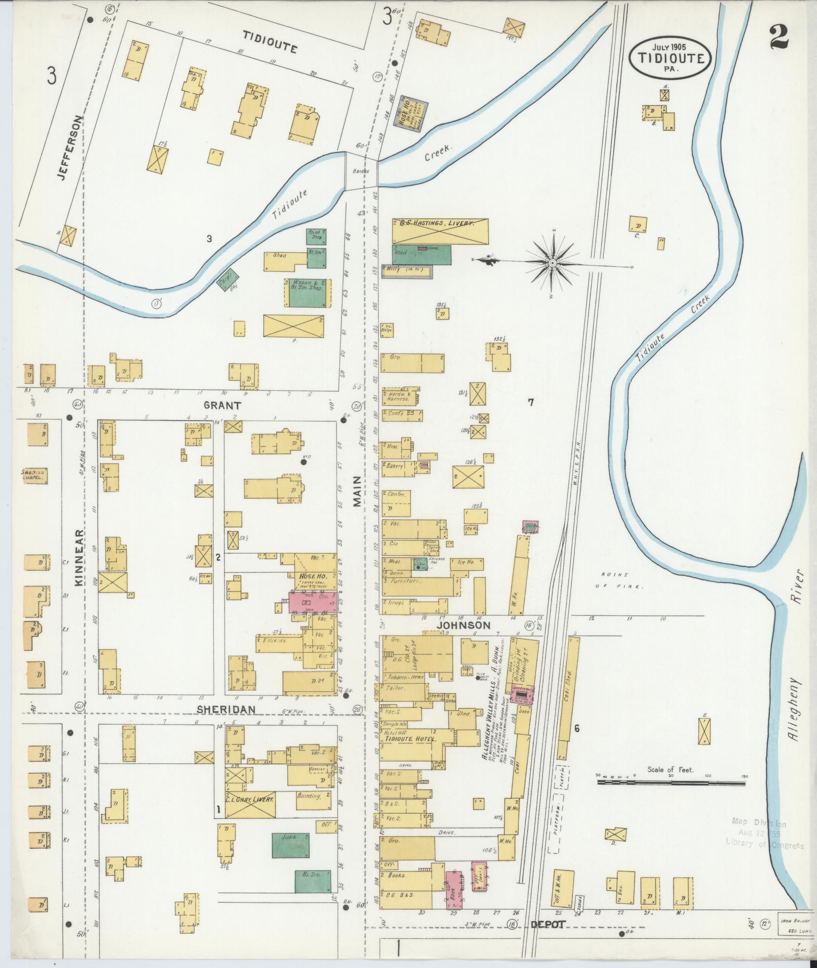 Sanborn Fire Insurance Map from Tidioute, Warren County, Pennsylvania (1905), Sheet #0002 - Complete Map Set gallery image, historic Sanborn map, vintage wall art, Pennsylvania Pennsylvania