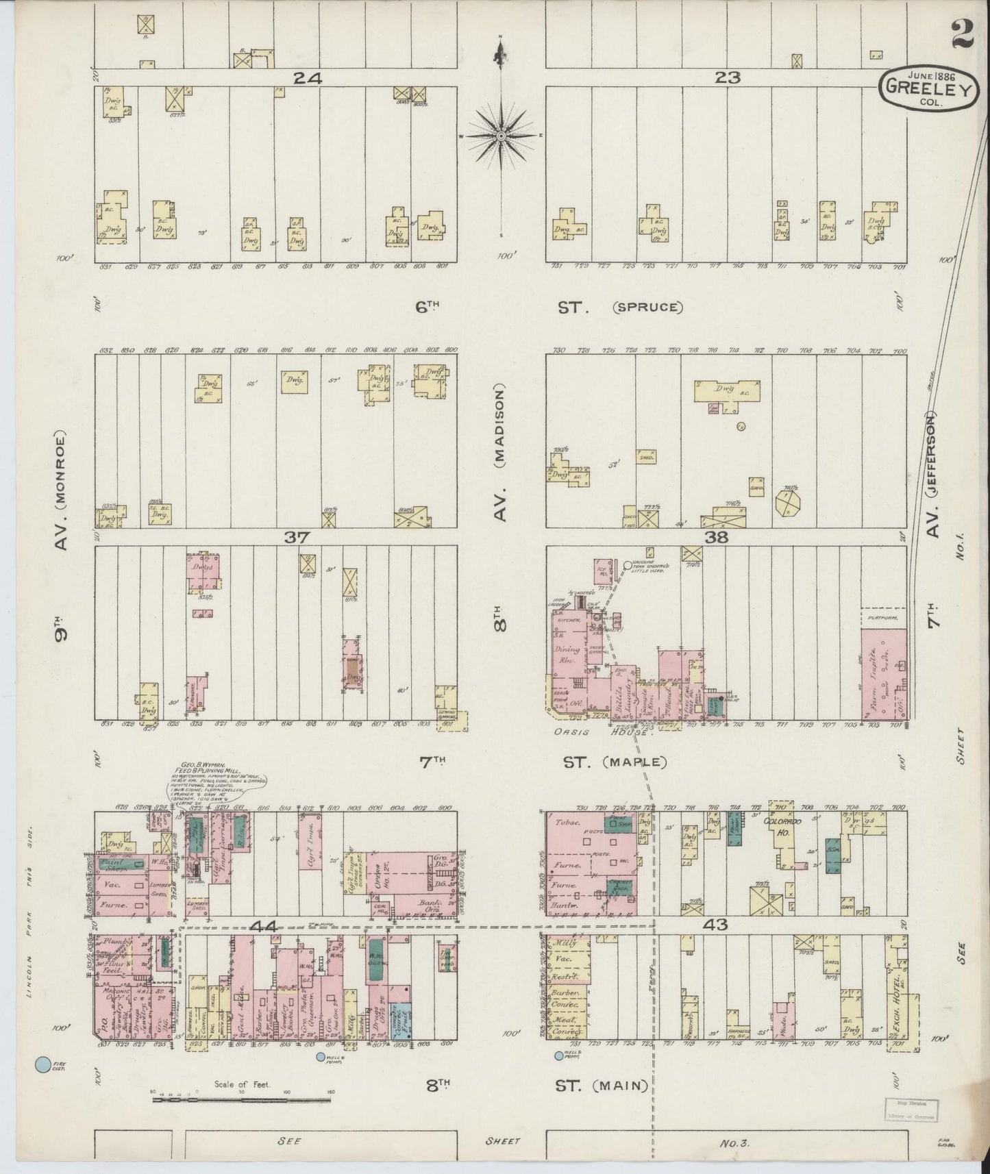 Sanborn Fire Insurance Map from Greeley, Weld County, Colorado (1886), Sheet #0002 - Complete Map Set gallery image, historic Sanborn map, vintage wall art, Colorado Colorado