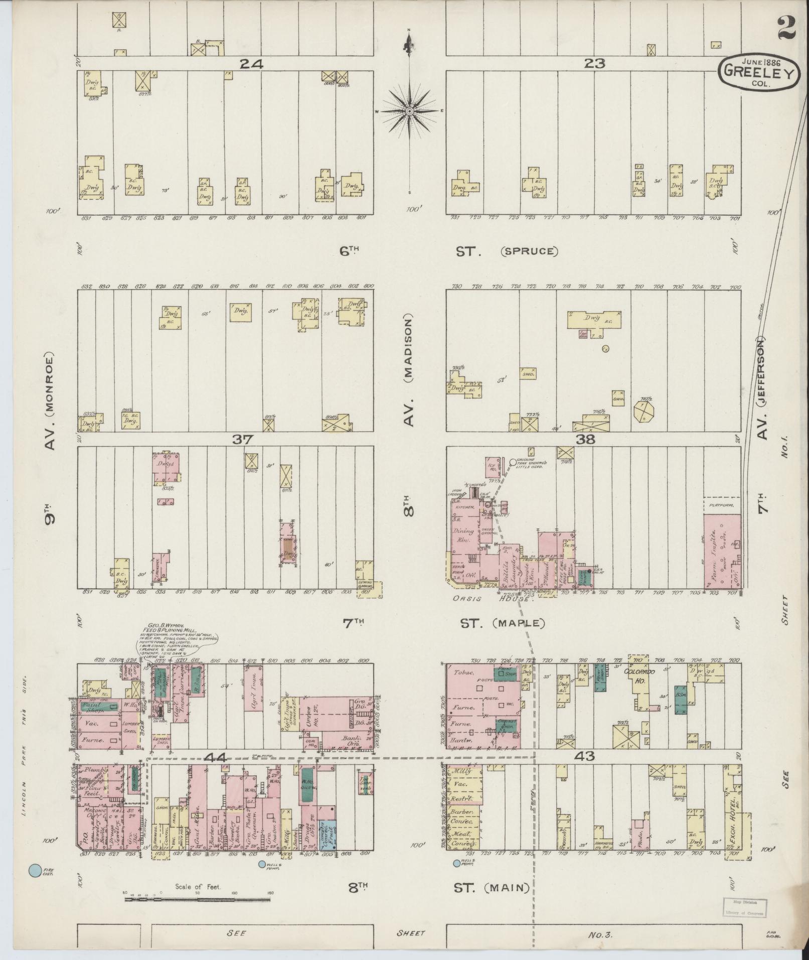 Sanborn Fire Insurance Map from Greeley, Weld County, Colorado (1886), Sheet #0002 - Complete Map Set gallery image, historic Sanborn map, vintage wall art, Colorado Colorado