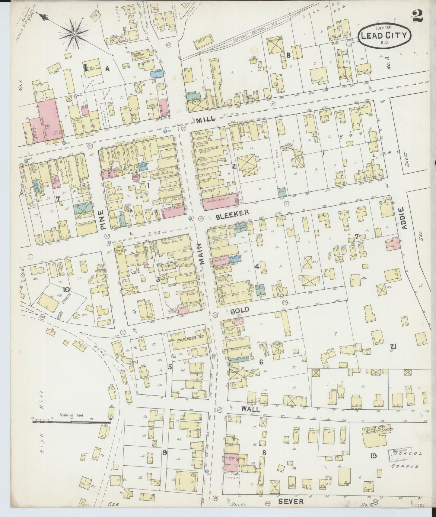 Sanborn Fire Insurance Map from Lead, Lawrence County, South Dakota (1891), Sheet #0002 - Complete Map Set gallery image, historic Sanborn map, vintage wall art, South Dakota South Dakota