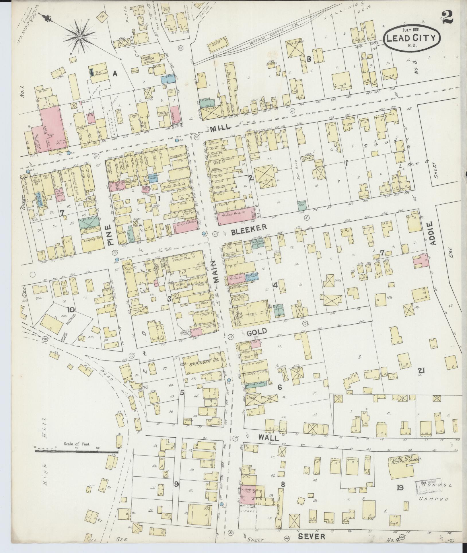 Sanborn Fire Insurance Map from Lead, Lawrence County, South Dakota (1891), Sheet #0002 - Complete Map Set gallery image, historic Sanborn map, vintage wall art, South Dakota South Dakota