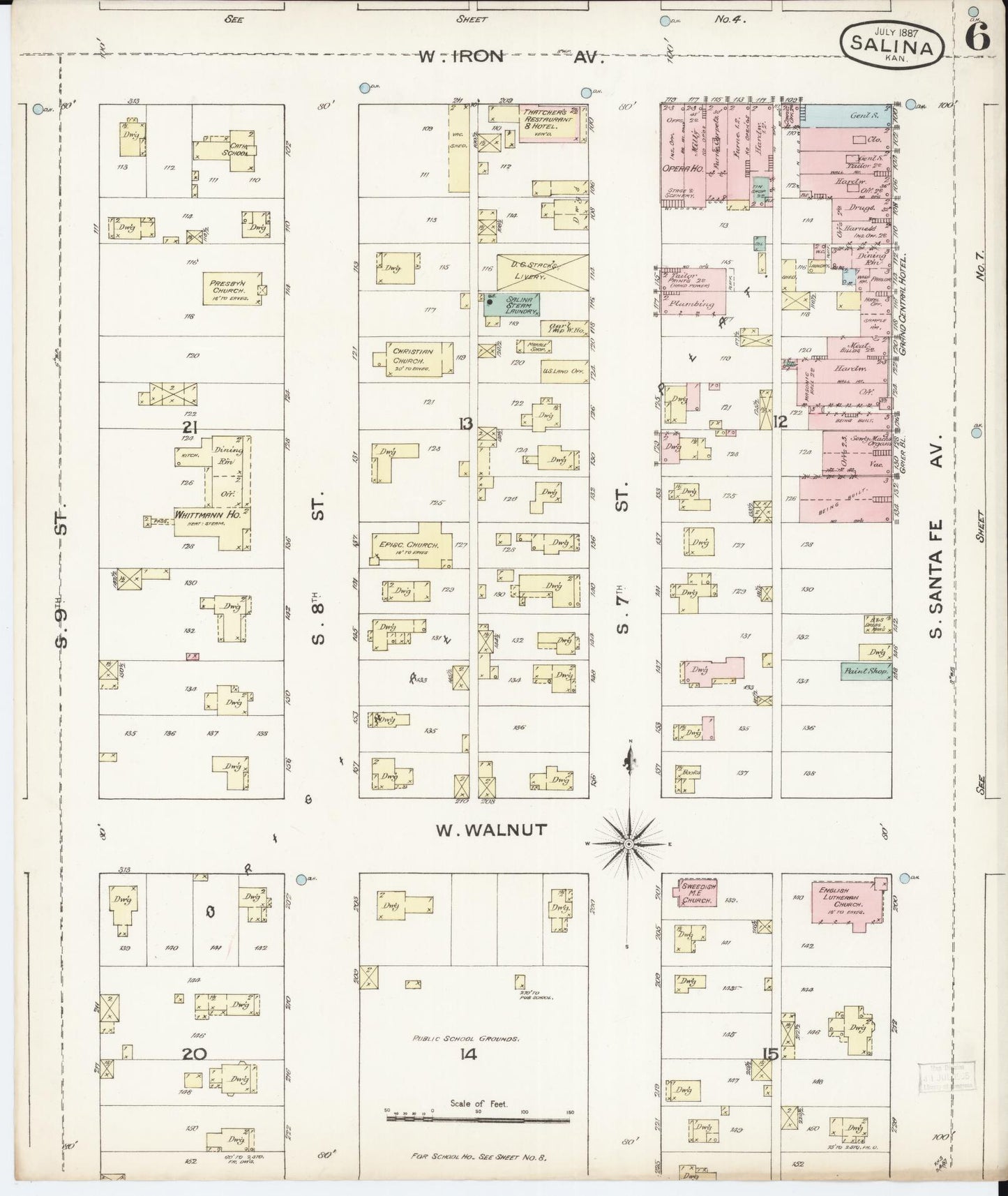 Sanborn Fire Insurance Map from Salina, Saline County, Kansas (1887), Sheet #0006 - Complete Map Set gallery image, historic Sanborn map, vintage wall art, Kansas Kansas