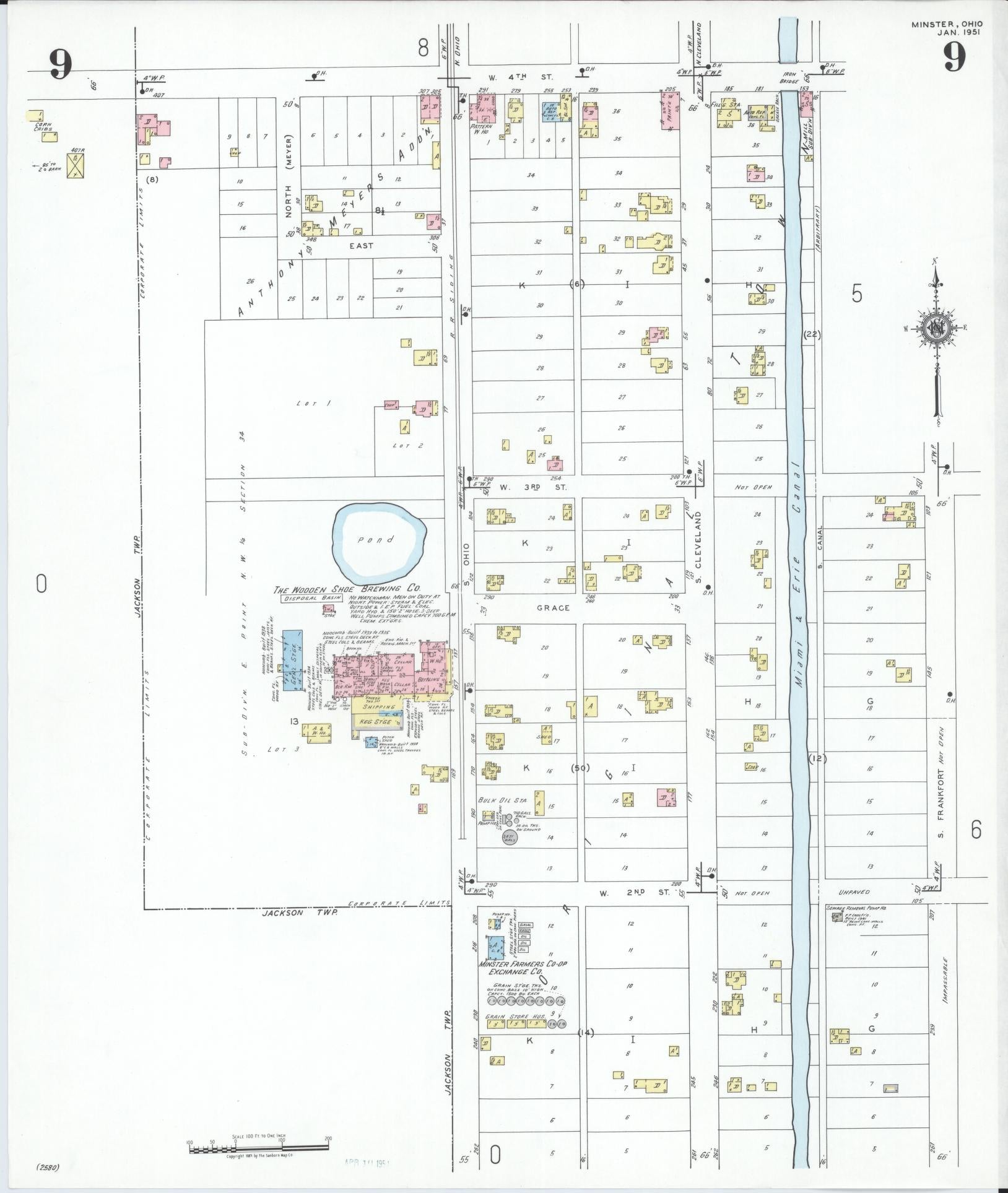 Sanborn Fire Insurance Map from Minster, Auglaize County, Ohio (1951), Sheet #0009 - Complete Map Set gallery image, historic Sanborn map, vintage wall art, Ohio Ohio