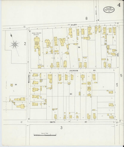 Sanborn Fire Insurance Map from Suffolk, Independent Cities, Virginia (1898), Sheet #0004 - Historic Sanborn Fire Insurance Map Print, vintage old map wall art, antique decor, genealogy gift, Virginia Virginia map