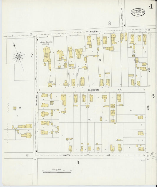 Sanborn Fire Insurance Map from Suffolk, Independent Cities, Virginia (1898), Sheet #0004 - Historic Sanborn Fire Insurance Map Print, vintage old map wall art, antique decor, genealogy gift, Virginia Virginia map