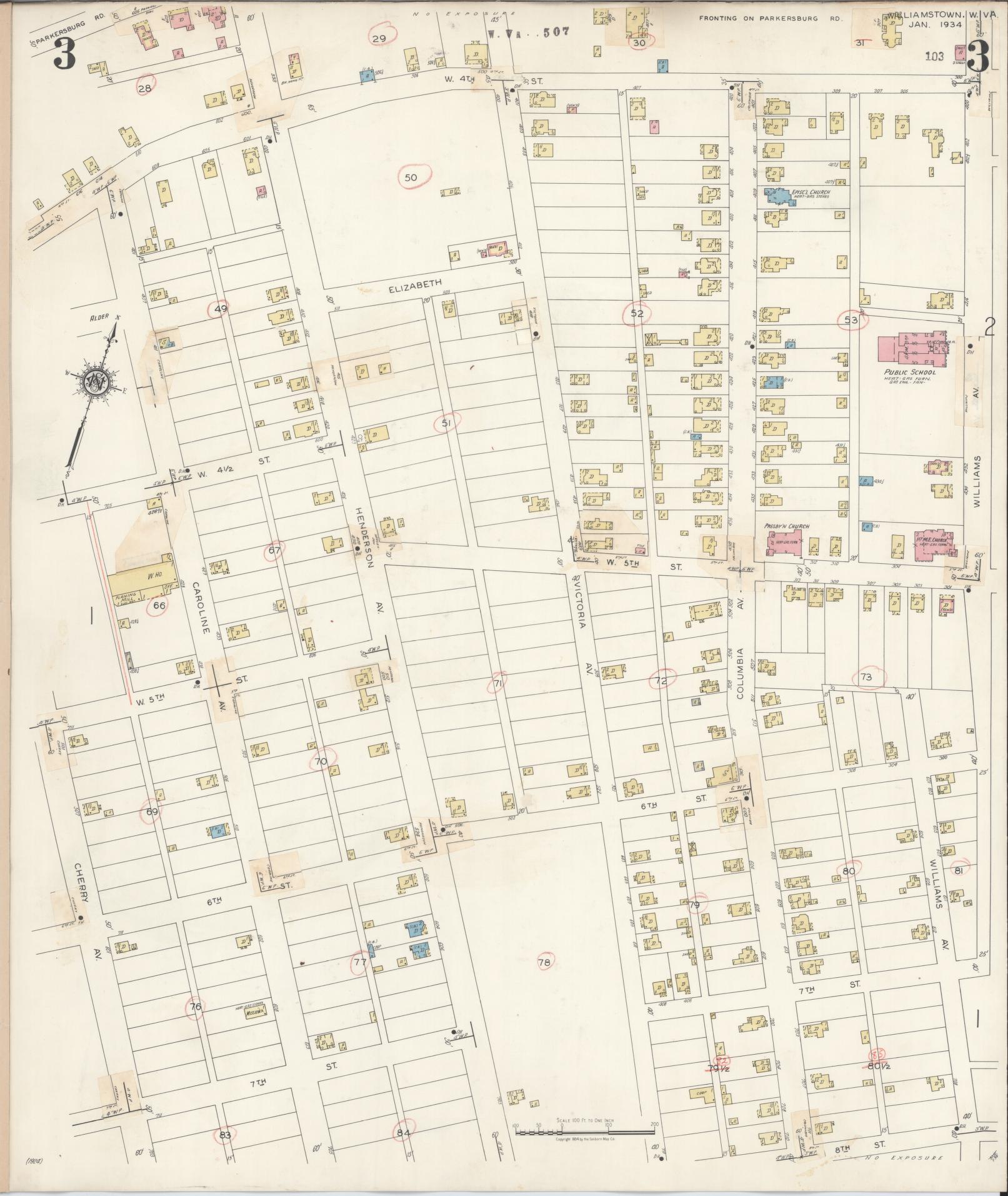 Sanborn Fire Insurance Map from Williamstown, Wood County, West Virginia (1945), Sheet #0003 - Complete Map Set gallery image, historic Sanborn map, vintage wall art, West Virginia West Virginia